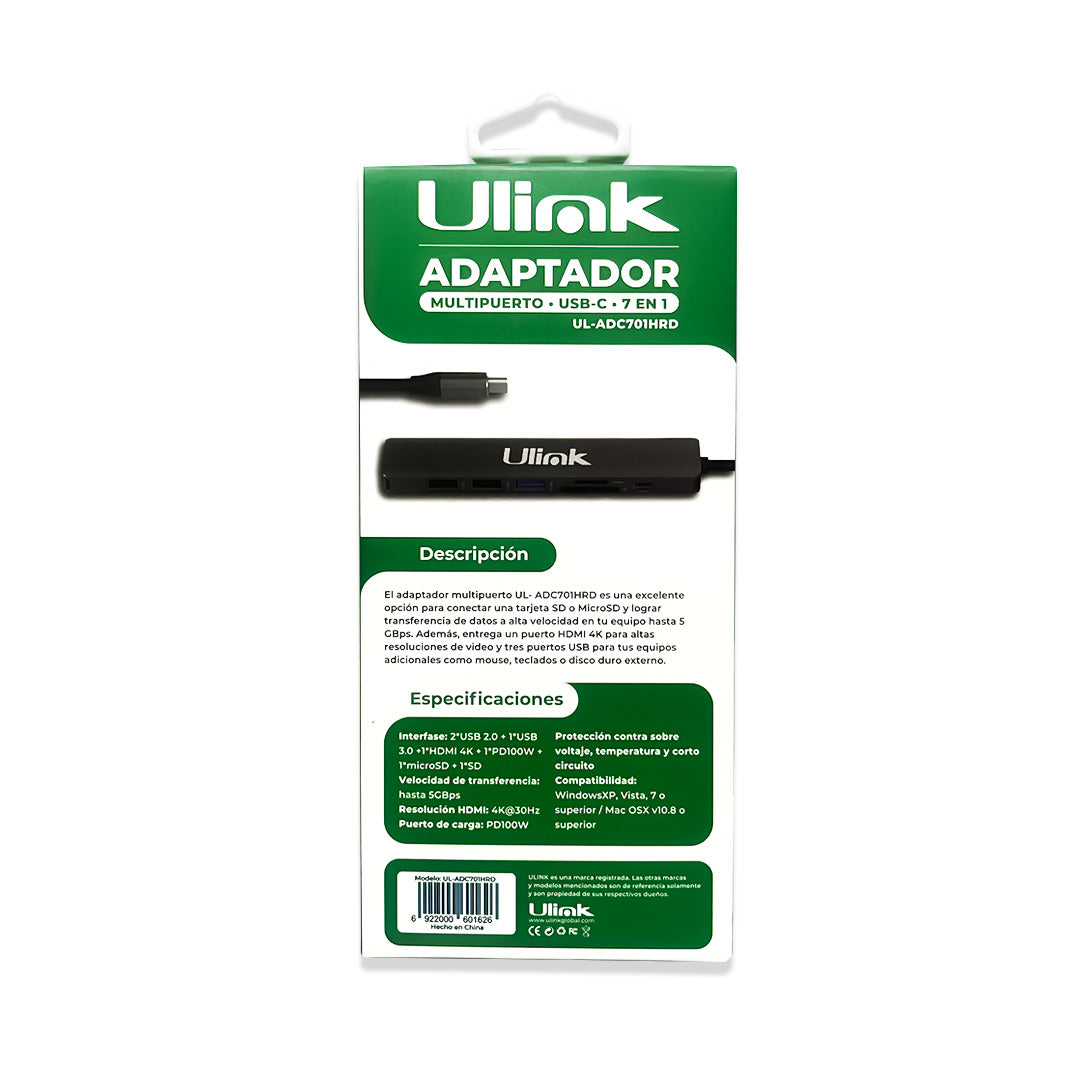 Adaptador Multipuerto USB-C 7 en 1 con HDMI y PD 3.0