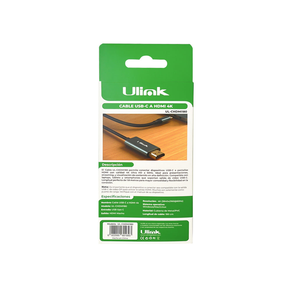 Cable USB-C a HDMI 4K 1,8 m ULink UL-CHDMI180