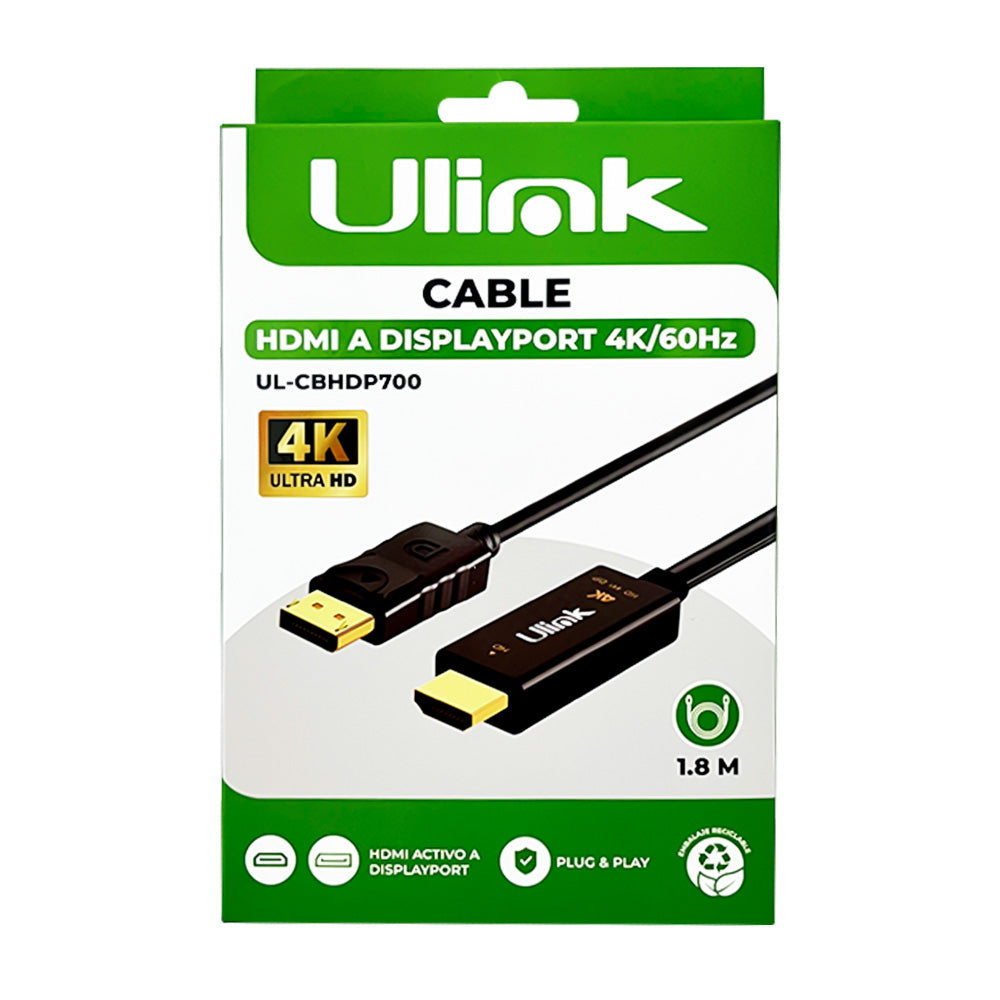 Cable Adaptador HDMI a DP 4K 60Hz 1.8 Metros PC Monitor