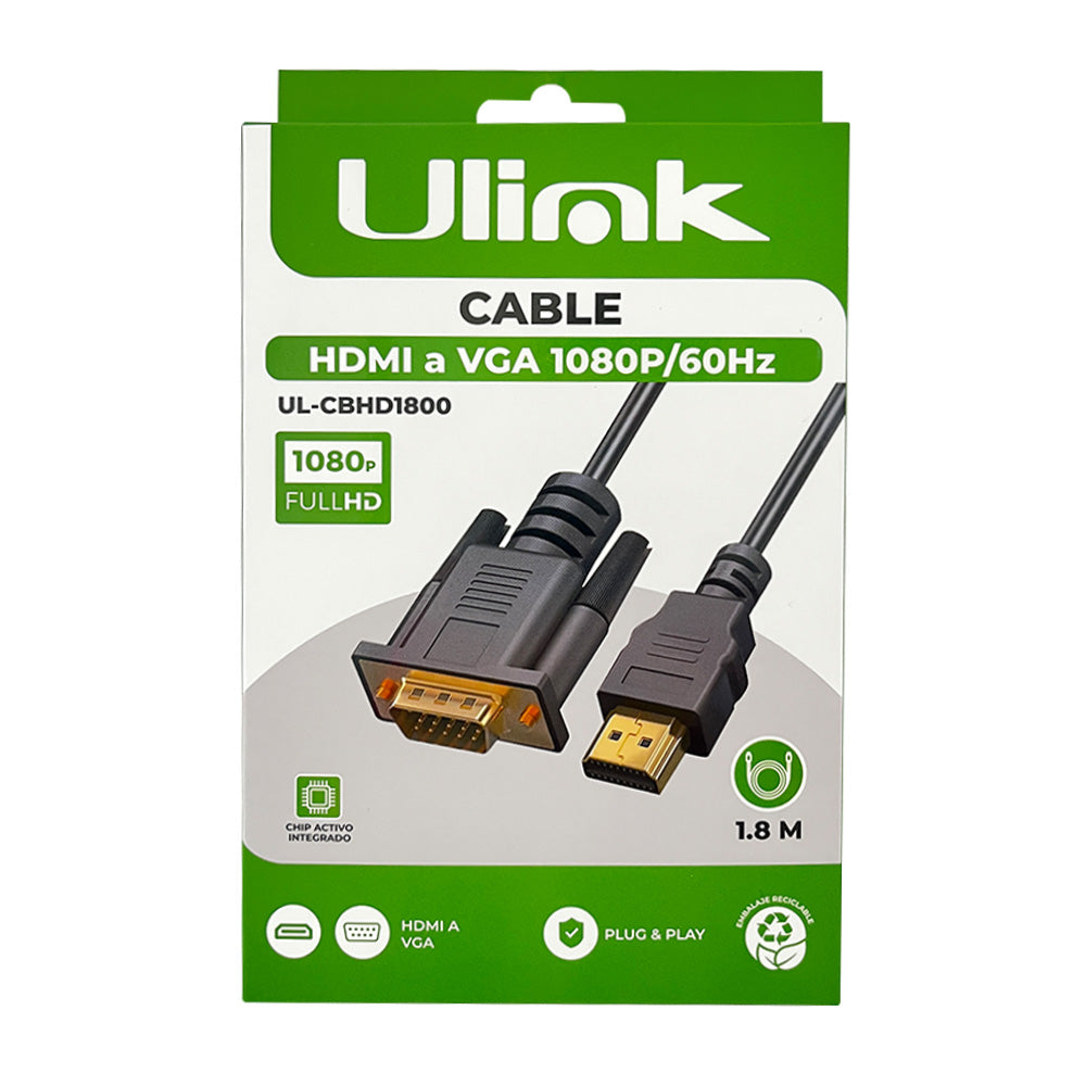Cable HDMI a VGA 1080p 60Hz 1.8m Monitor PC UL-CBHD1800