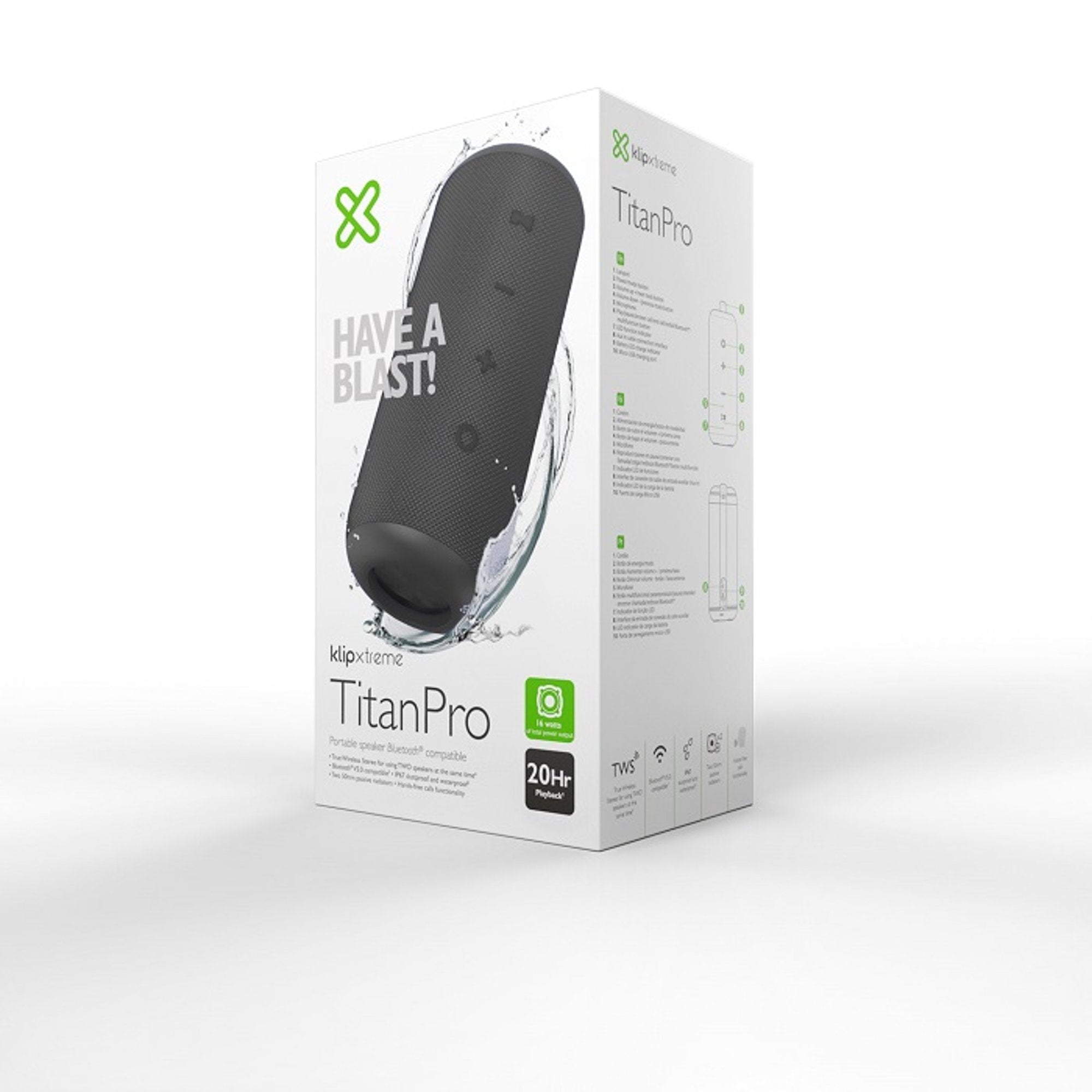 Parlante Bluetooth Titan Pro KBS-300BK IPX7 TWS 20hrs Negro - parlante portátil