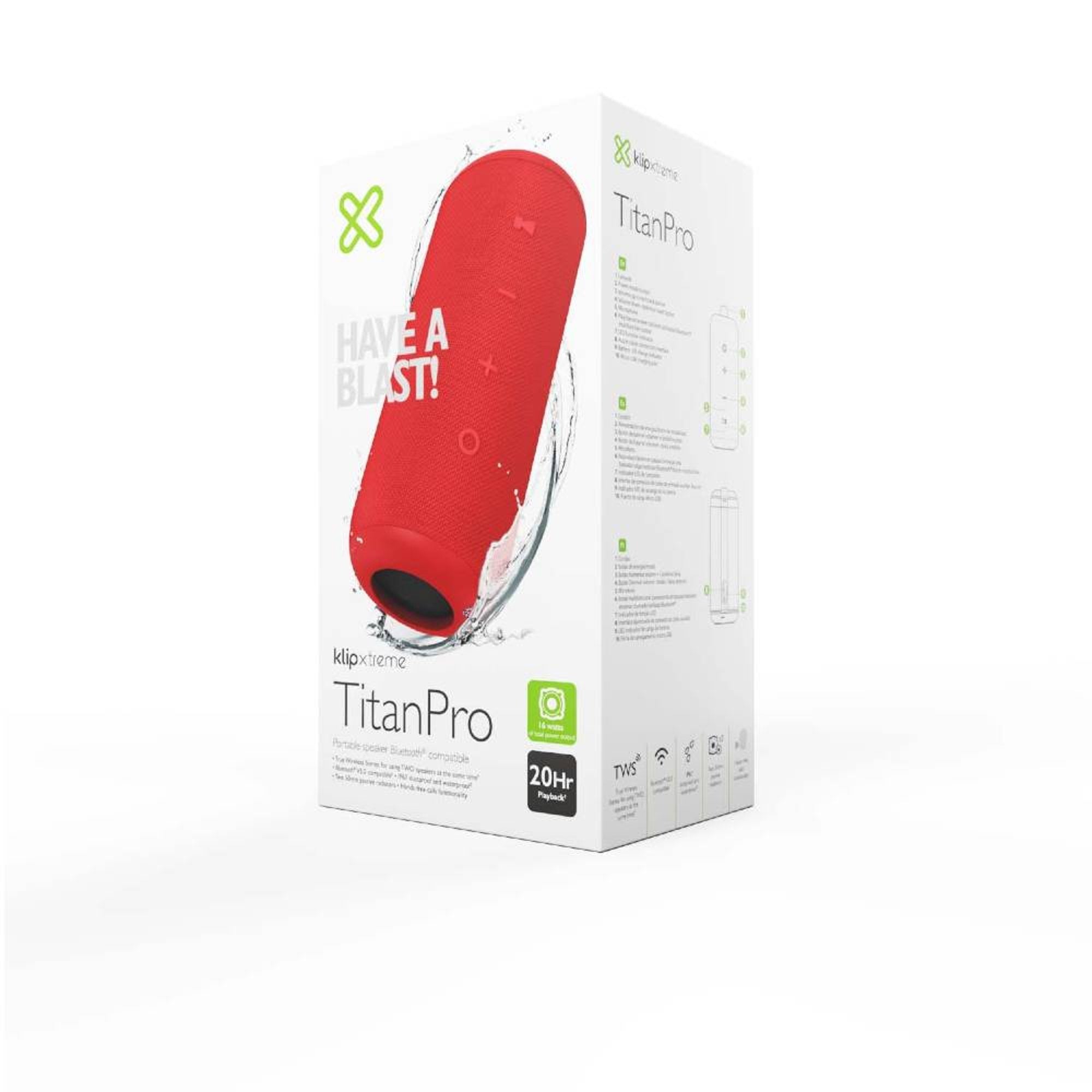 Parlante Bluetooth Titan Pro KBS-300RD IPX7 TWS 20hrs Rojo - parlante portátil