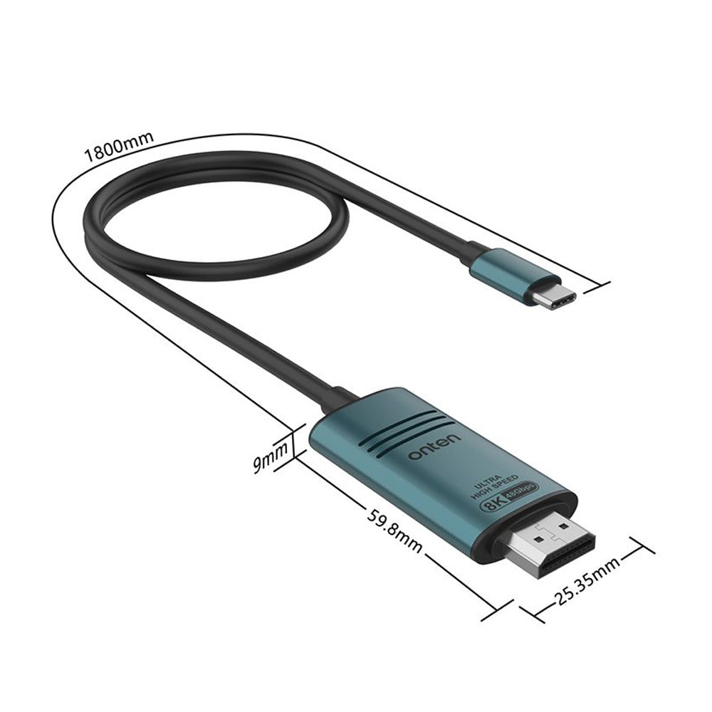 Cable USB-C a HDMI 8K 1.8M Onten OTN-UC982 Ultra HD