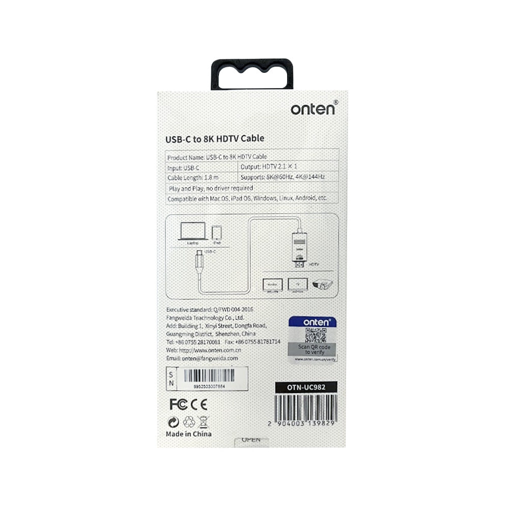 Cable USB-C a HDMI 8K 1.8M Onten OTN-UC982 Ultra HD