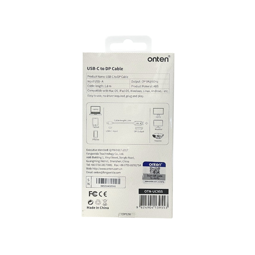 Cable USB-C a DisplayPort 8K 60Hz Onten OTN-UC955 1.8 m
