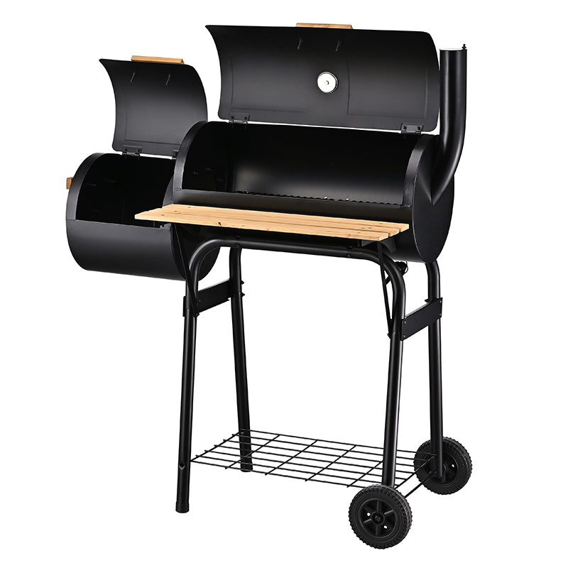 Parrilla Ahumadora Tipo Barril con Repisa y Ruedas