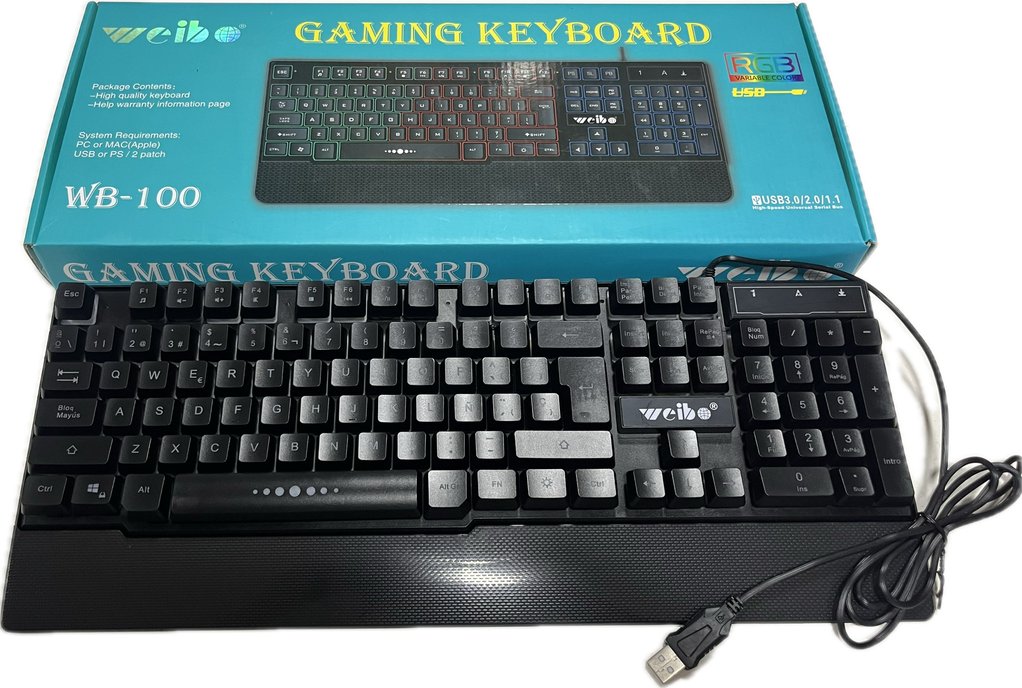 Teclado Gamer Weibo WB-100 Con luz RGB Usb Cable - tiene diseño