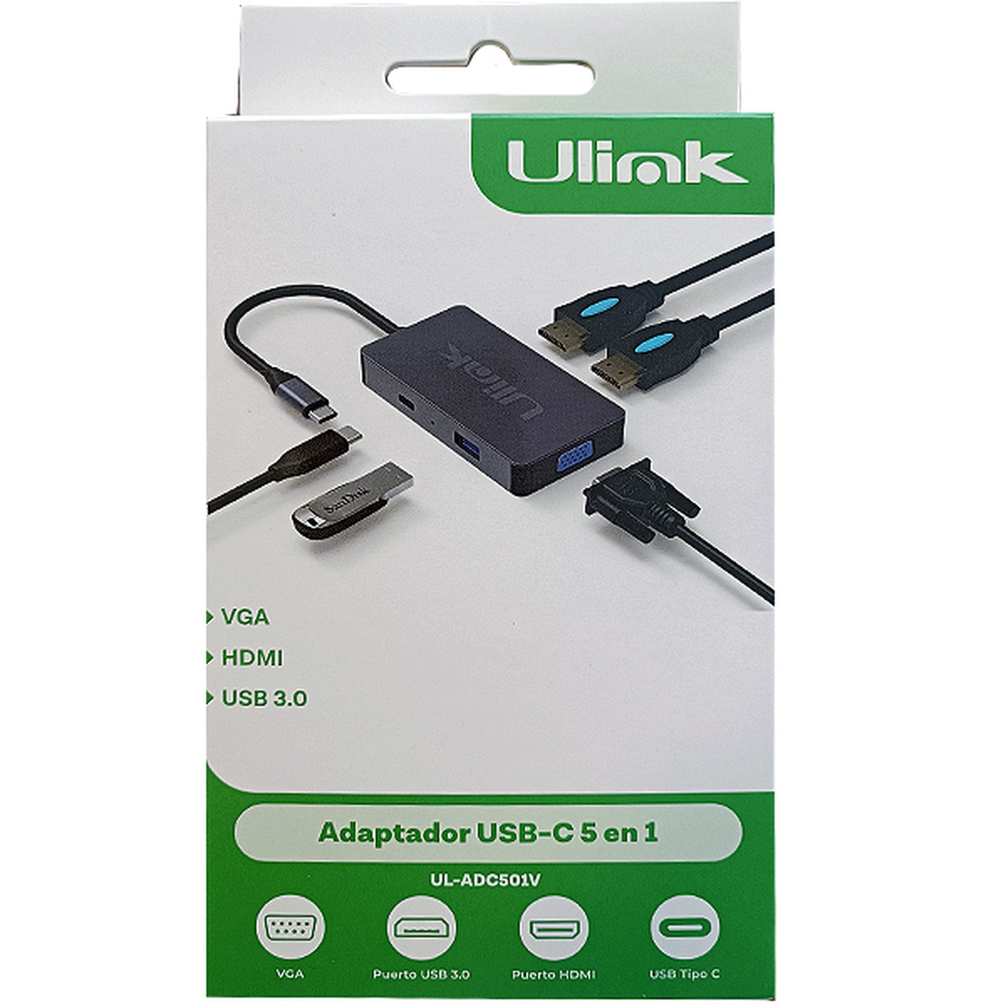 Adaptador Multipuerto USB C 5 en 1 Ulink Alta Calidad - adaptador multipuerto