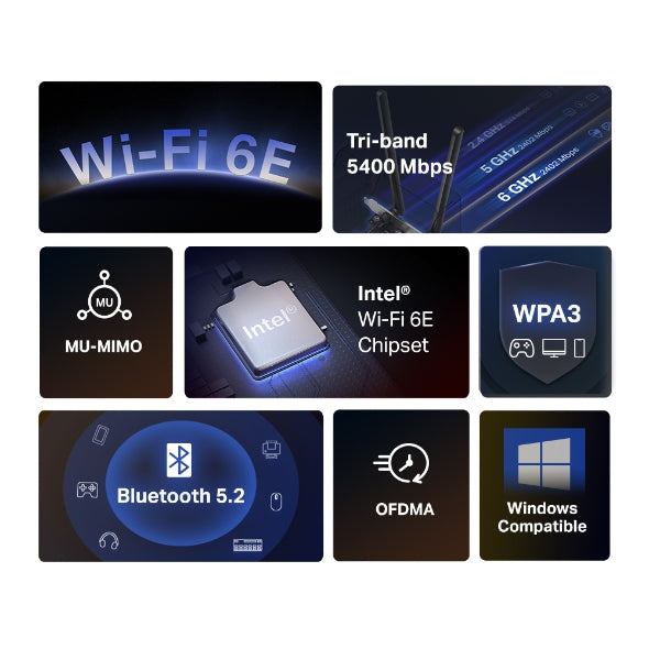 Tarjeta Wi‑Fi 6E Mercusys MA86XE 5400 Mbps PCIe