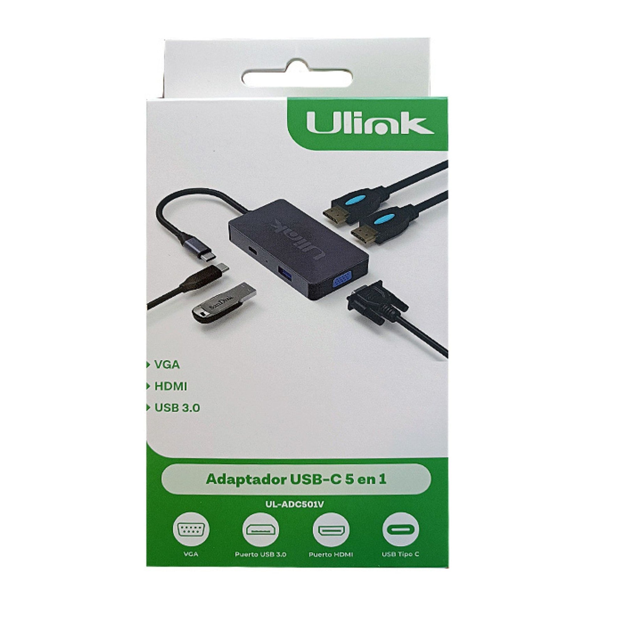 Adaptador Multipuerto USB C 5 en 1 Ulink Alta Calidad - adaptador multipuerto