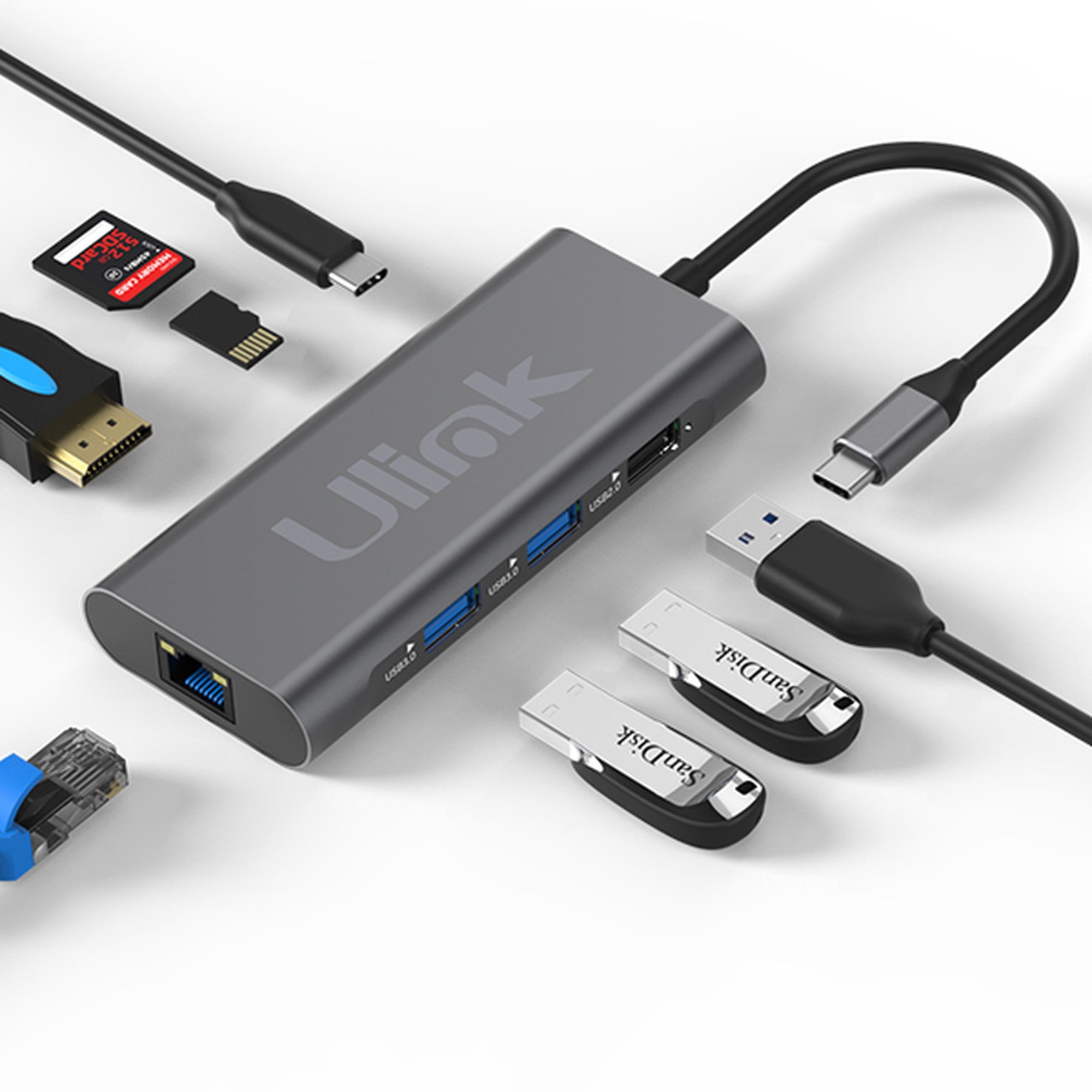 Adaptador Multipuerto USB C 8 en 1 Ulink Alta Calidad - adaptador multipuerto