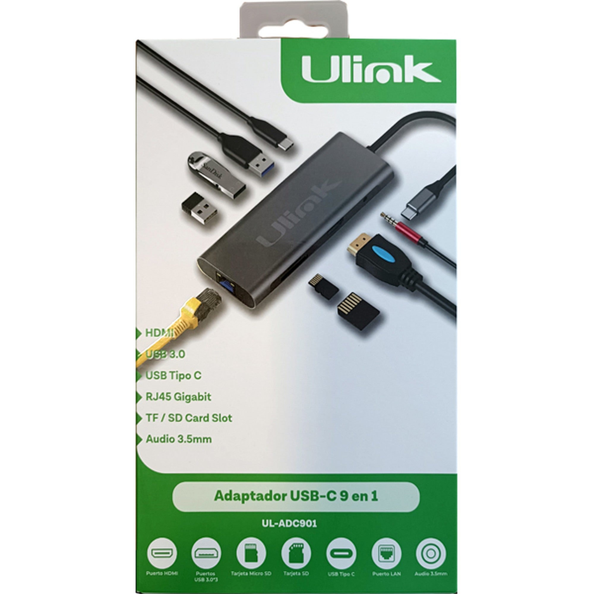 Adaptador USB C Multipuerto 9 en 1 USB HDMI Red Memoria y Au - adaptador multipuerto