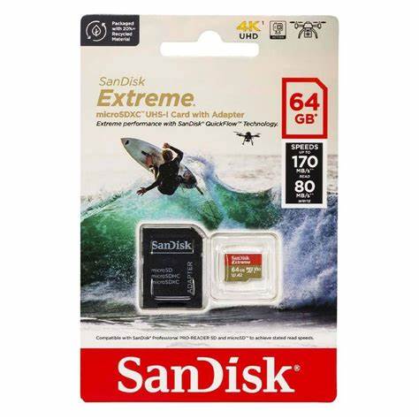 Tarjeta de Memoria MicroSD 64GB Sandisk Extreme 170MB/80MB/s - tarjeta memoria