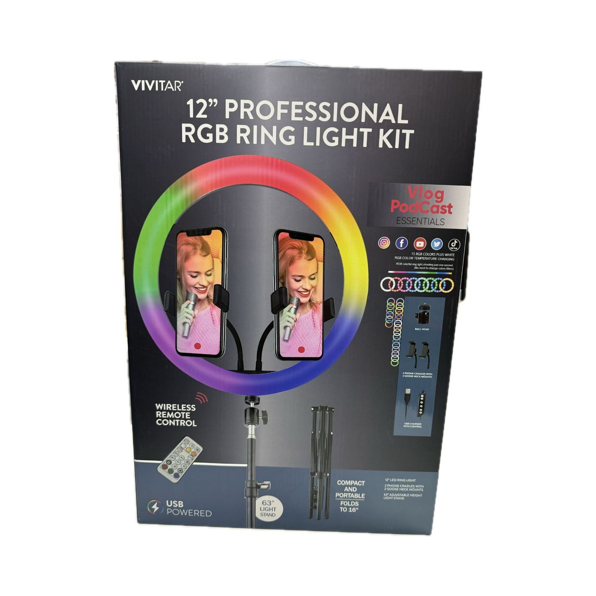 Aro De Luz De 12" Luz Rgb Con Doble Soporte Para Telefonos Usb - doble soporte