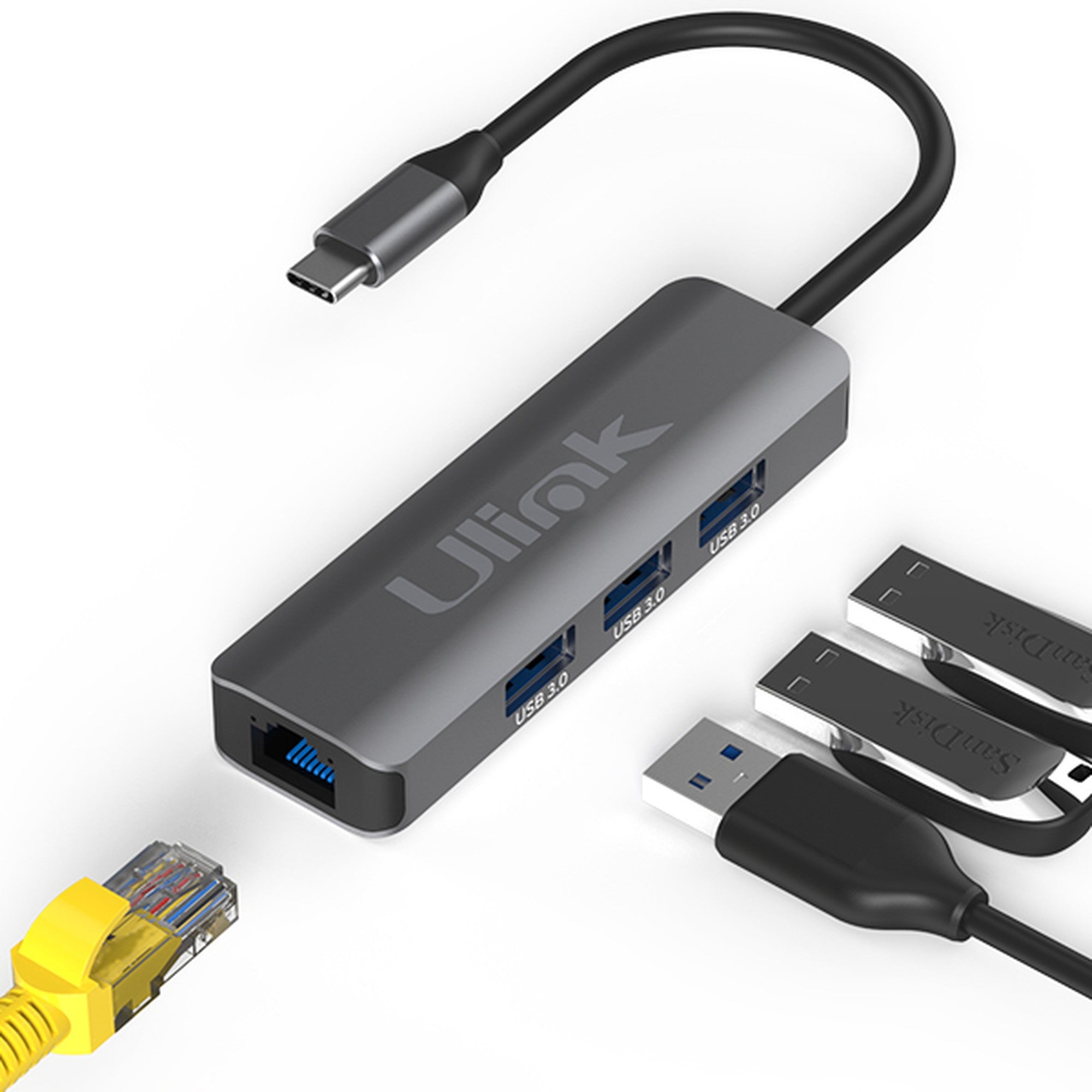Adaptador Multipuerto  Usb C 3.0 + RJ45  4 en 1 Ulink Alta C - adaptador multipuerto