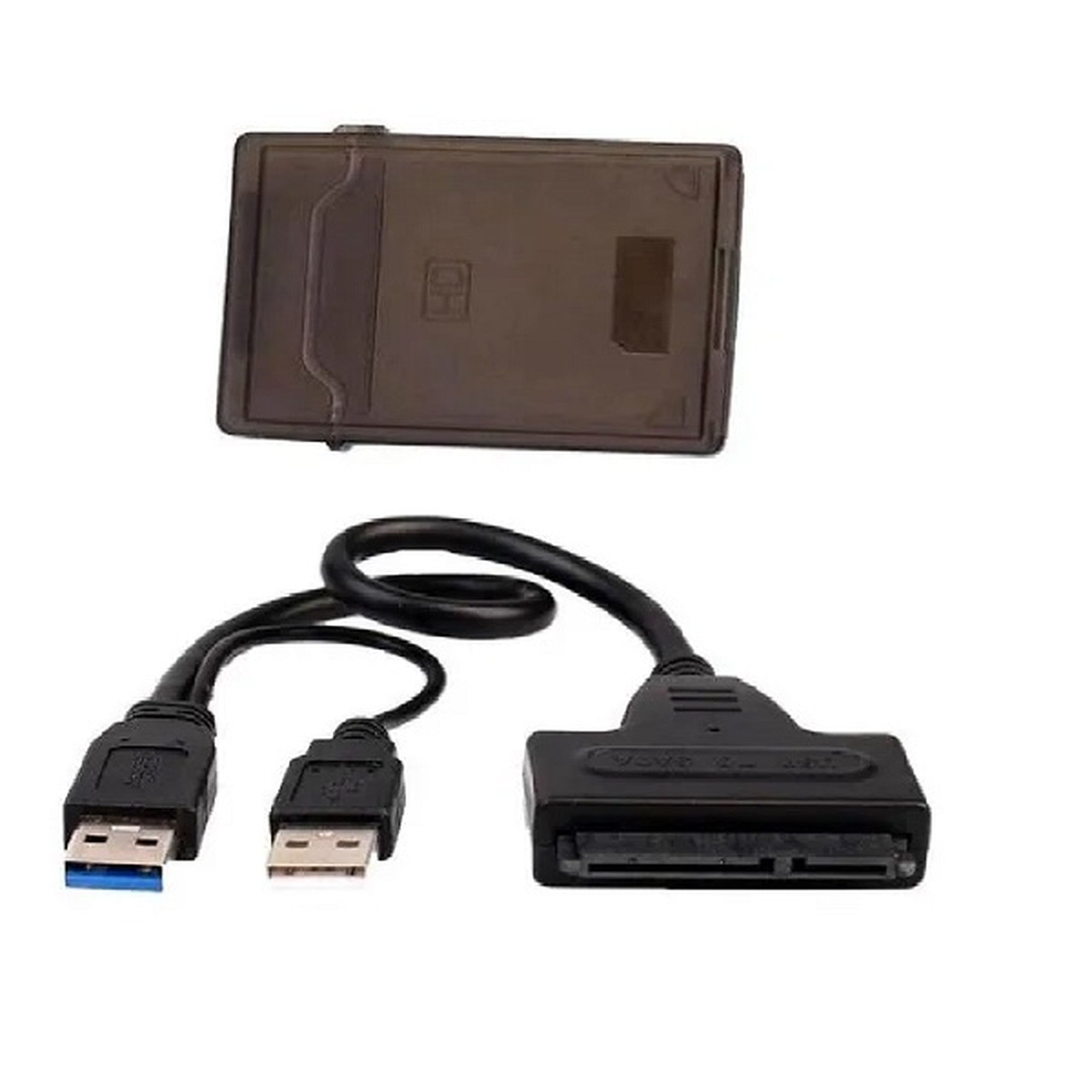 Adaptador USB 2.0 A Sata Con Doble USB + Puerto Dc + Caja Cable - color negro