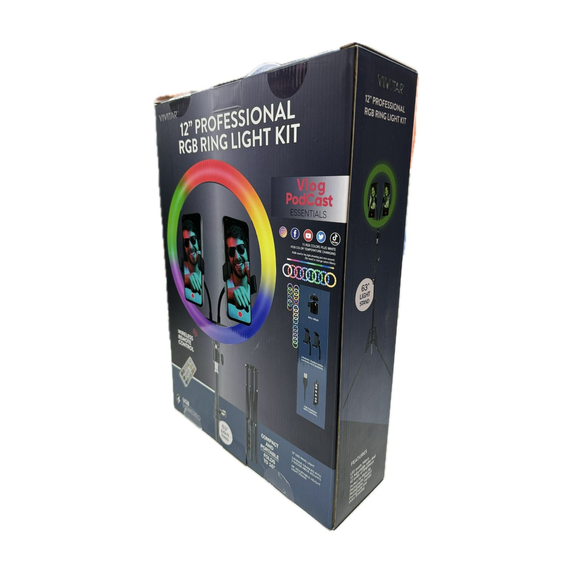 Aro De Luz De 12" Luz Rgb Con Doble Soporte Para Telefonos Usb - doble soporte