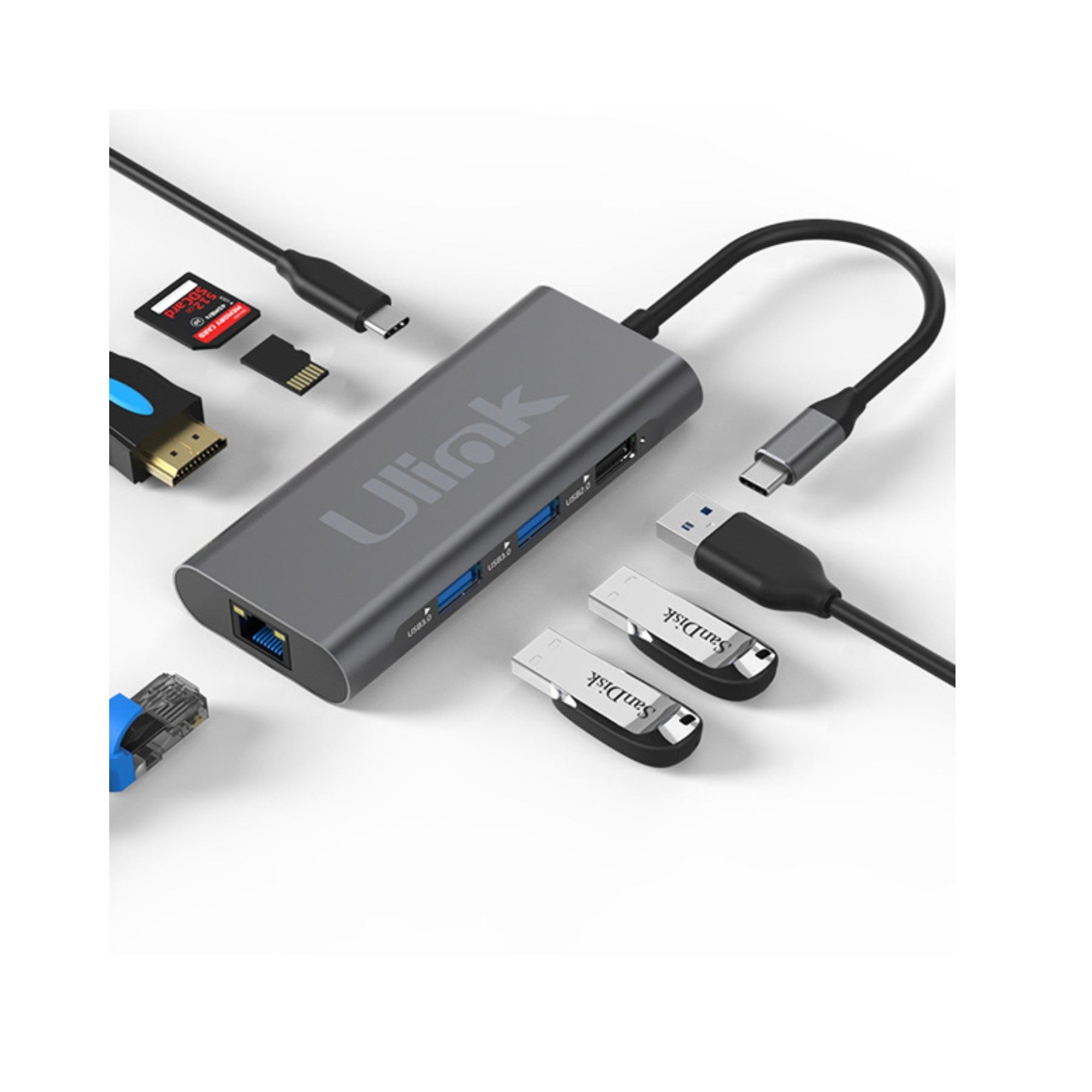 Adaptador Multipuerto USB C 8 en 1 Ulink Alta Calidad - adaptador multipuerto
