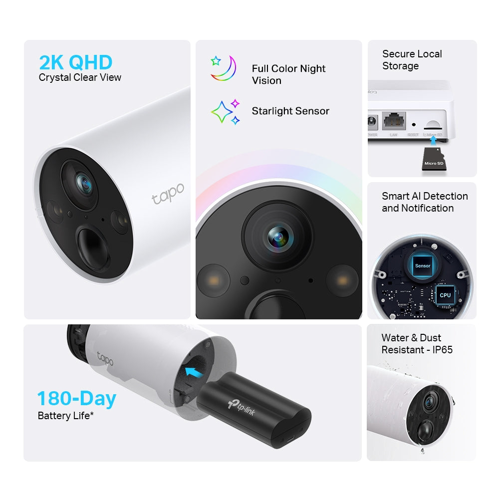 2 Cámaras WiFi Exterior Inteligente con Batería Tapo C420S2