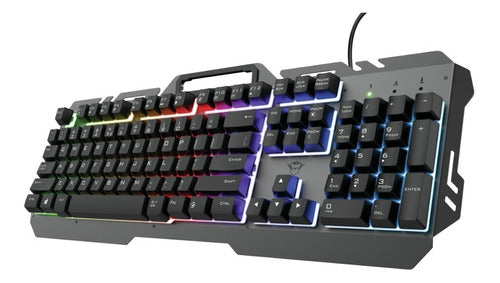 Teclado Metálico Gamer Con Led Efecto Arco Iris Gxt 853 - diseño tamaño
