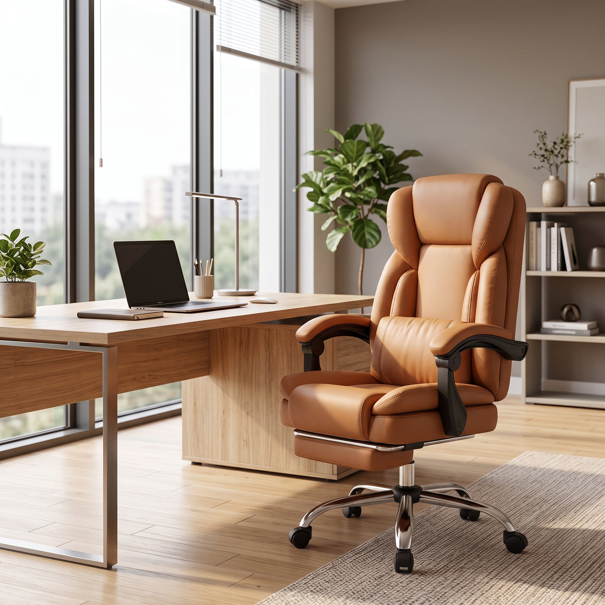 Silla Oficina Ergonomica Reclinable Cuero Naranja