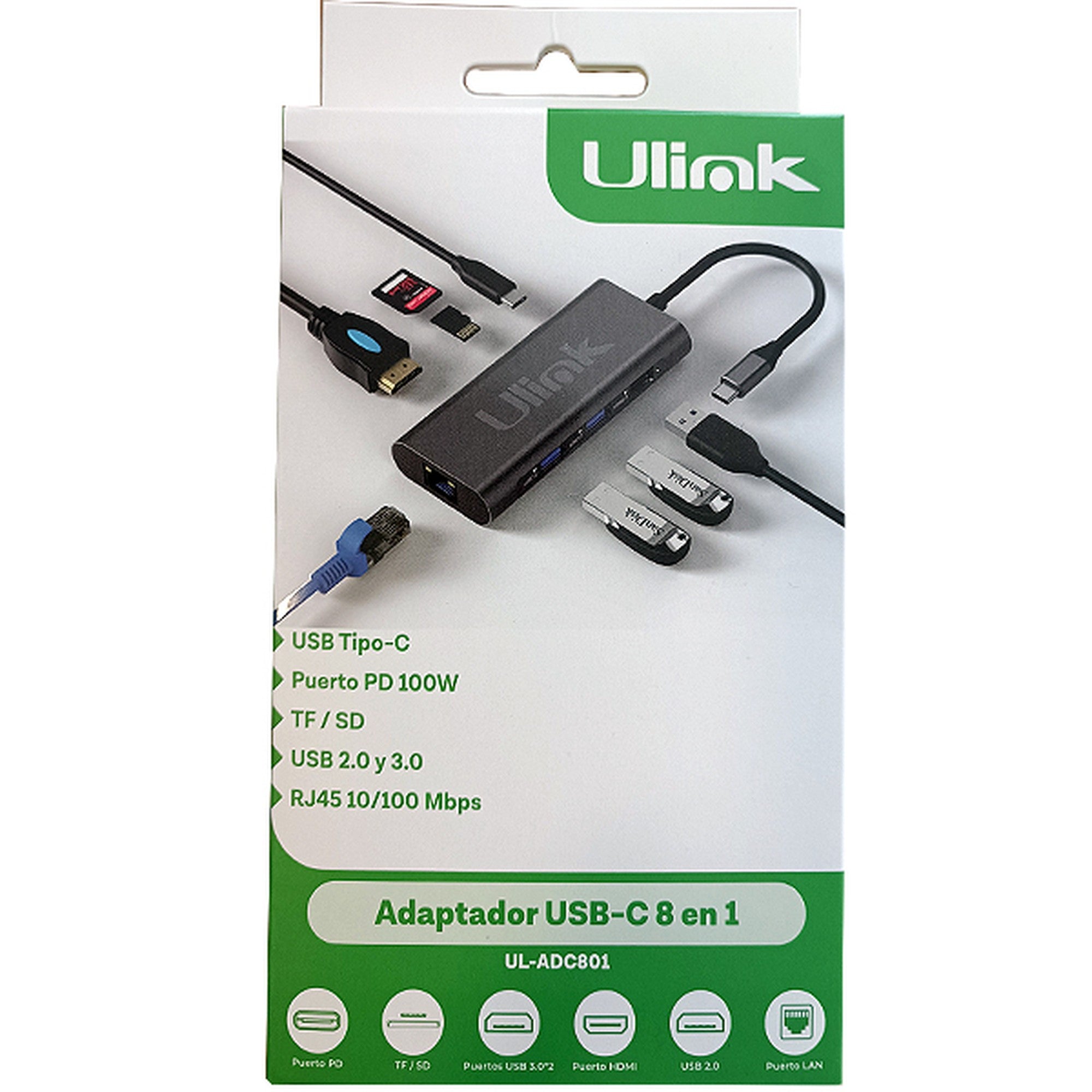 Adaptador Multipuerto USB C 8 en 1 Ulink Alta Calidad - adaptador multipuerto
