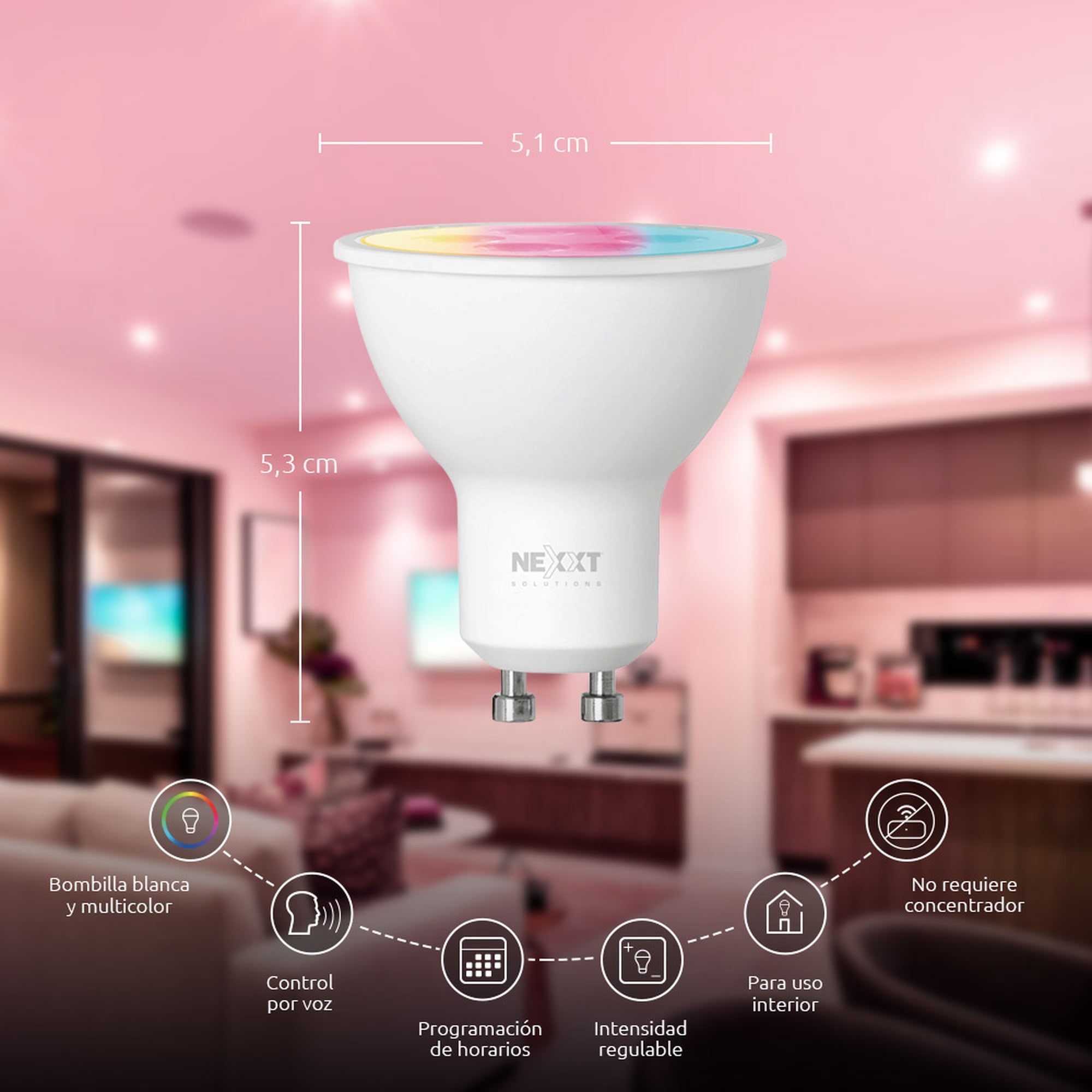 Ampolleta Bombilla Led RGB Inteligente Wifi Nexxt  GU10 NHB- - bombilla inteligente