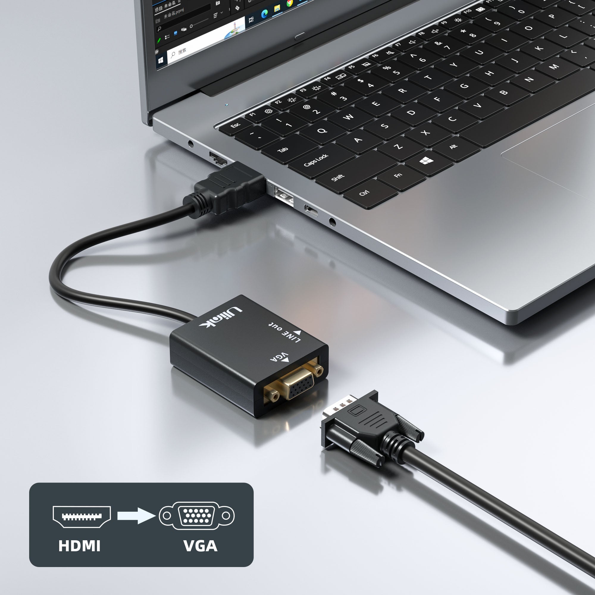 Adaptador HDMI a VGA + Audio Portable Full HD UL - CV3500