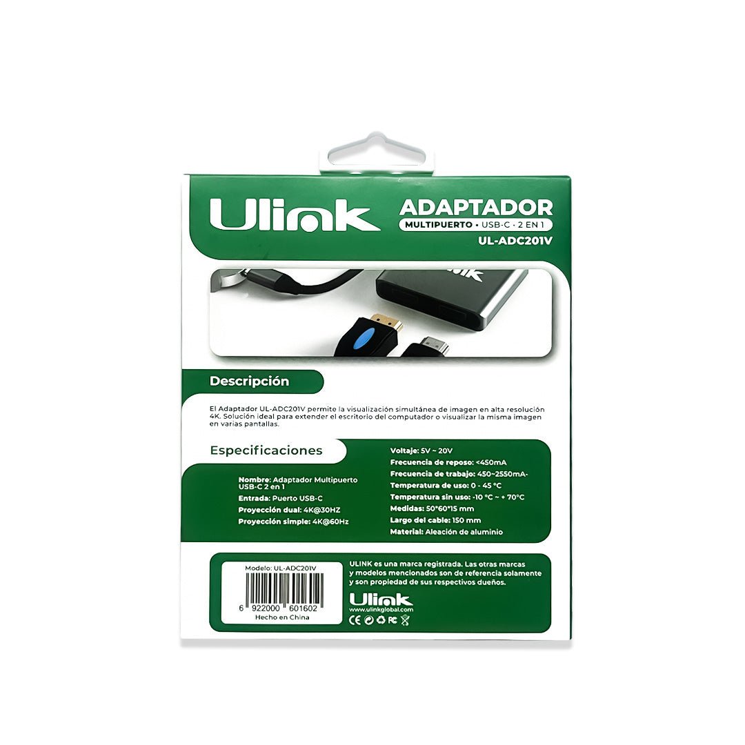 Adaptador Multipuerto USB C Doble HDMI Ulink UL - ADC201VUlinkItems Digital Spa – Tecnología, Hogar y Fitness en un solo lugar