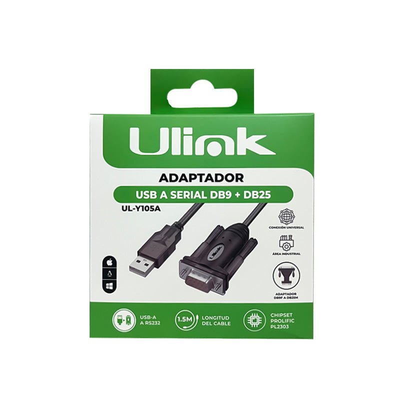 Adaptador USB a Serial DB9 + DB25 Ulink UL - Y105A