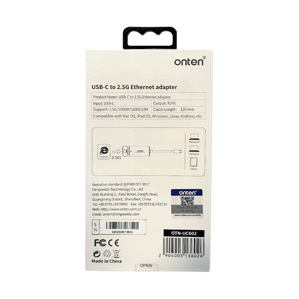 Adaptador USB - C a Ethernet 2.5G RJ45 OTN - UC602 Aluminio