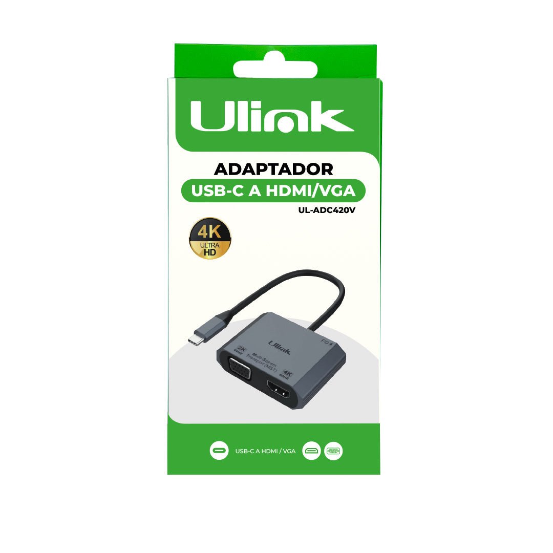Adaptador USB - C a HDMI + VGA aluminio UL - ADC420VulinkItems Digital Spa – Tecnología, Hogar y Fitness en un solo lugar