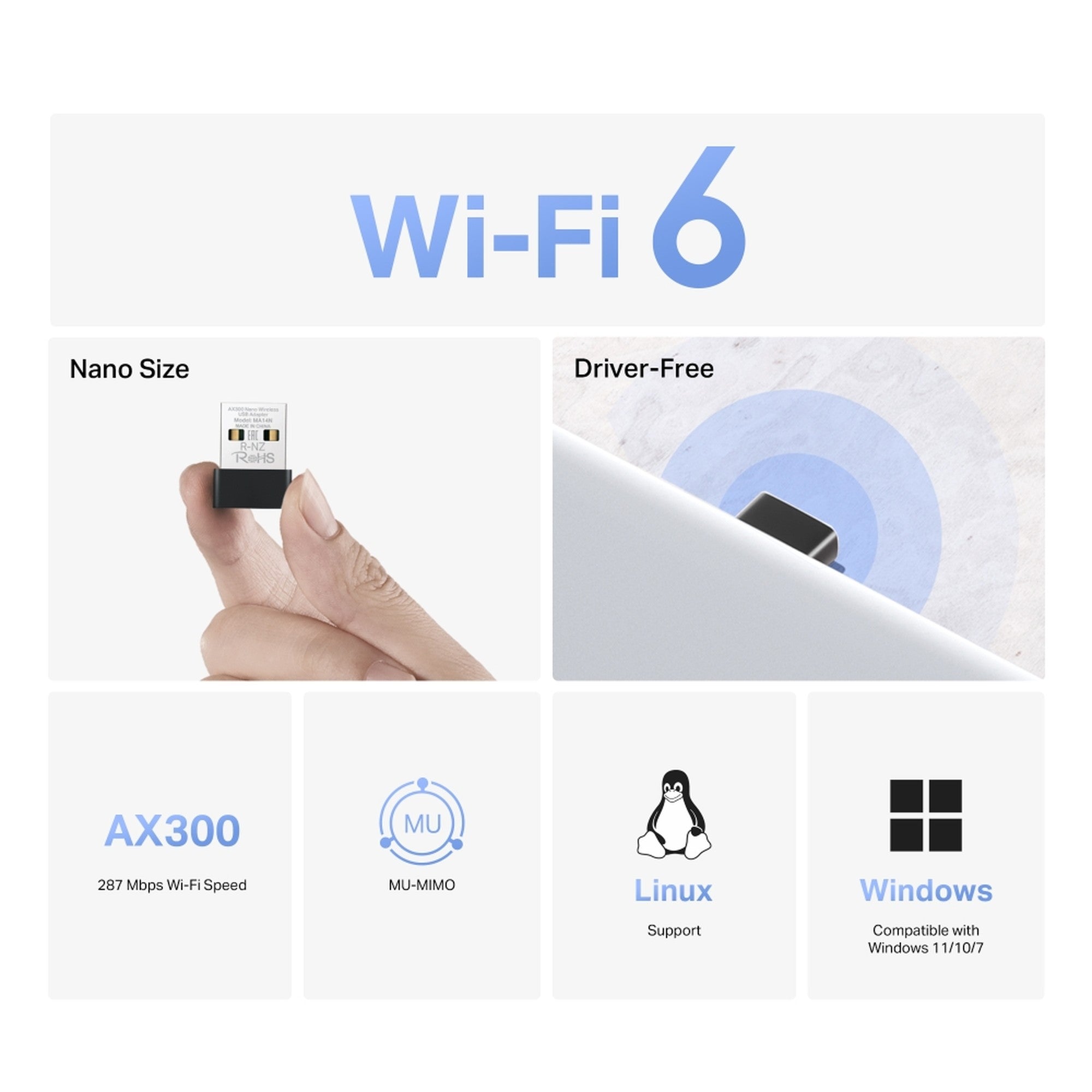 Adaptador WiFi 6 USB Nano MA14N Mercusys Doble Banda
