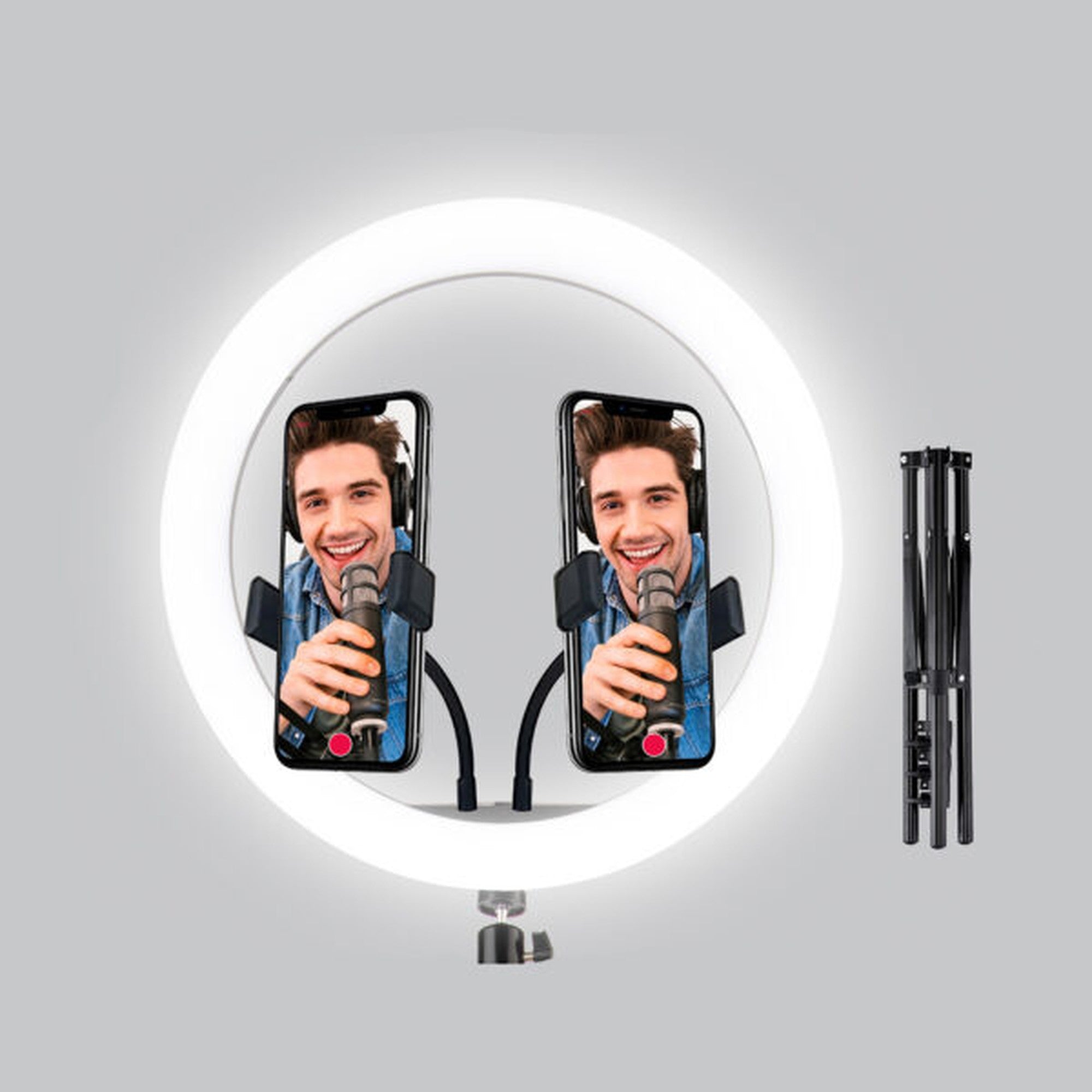 Aro de Luz 12" con Soporte Tripode y Doble soporte para Tele Usb - soporte tripode