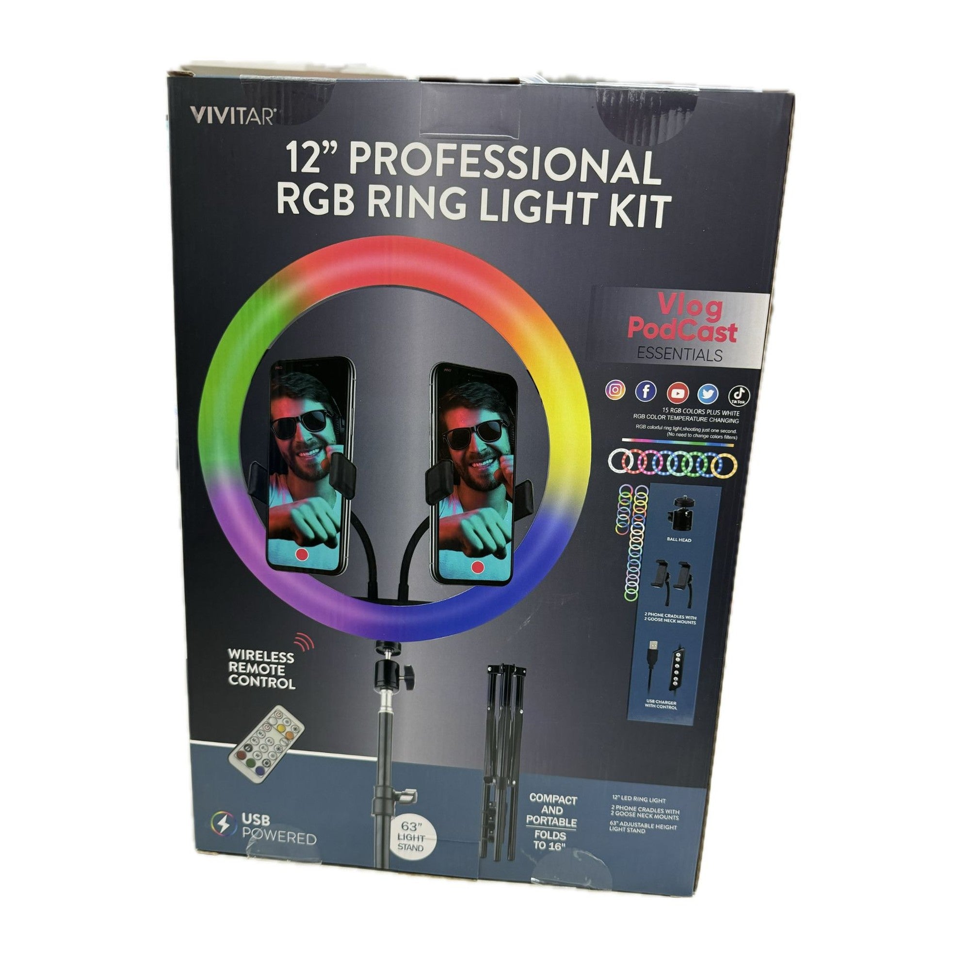 Aro De Luz De 12" Luz Rgb Con Doble Soporte Para Telefonos Usb - doble soporte