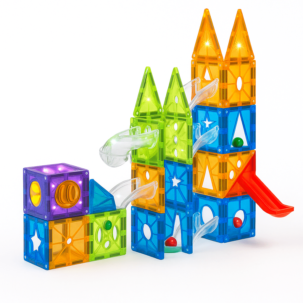 Bloques Magnéticos con Luz Pista de Canicas 93 Piezas