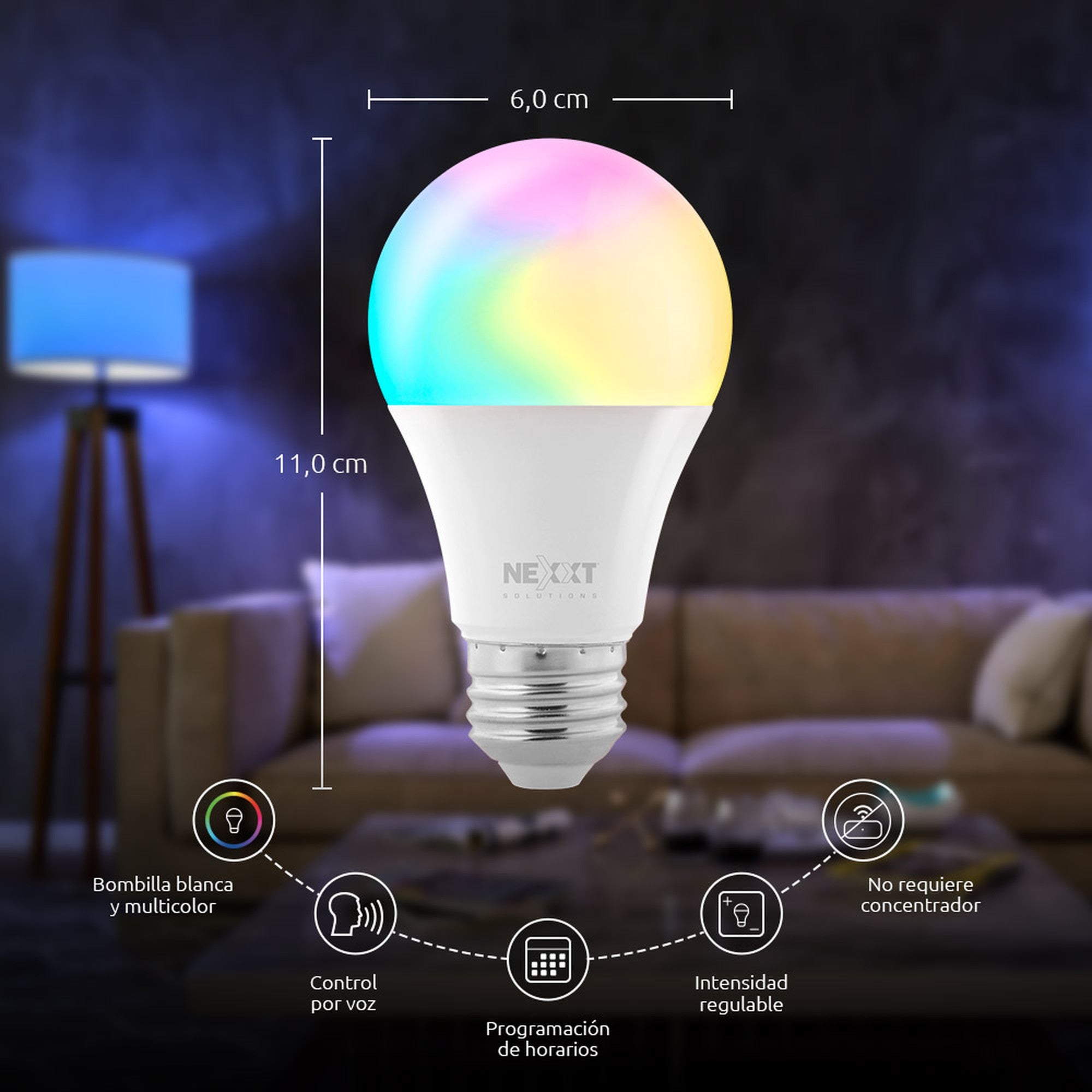 Ampolleta Bombilla Led Inteligente Wifi Nexxt  Nhb-c120 Rgb - bombilla inteligente