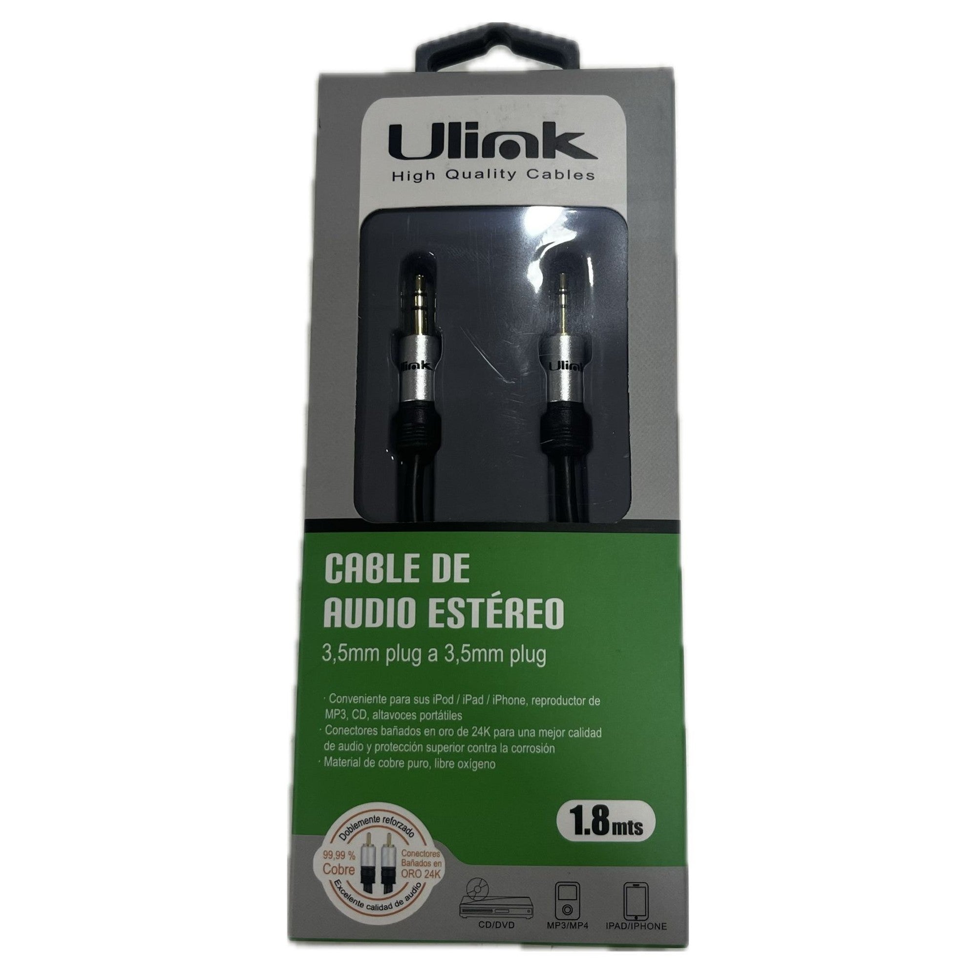 Cable De Audio Auxiliar De 1,8 Mts Alta Fidelidad