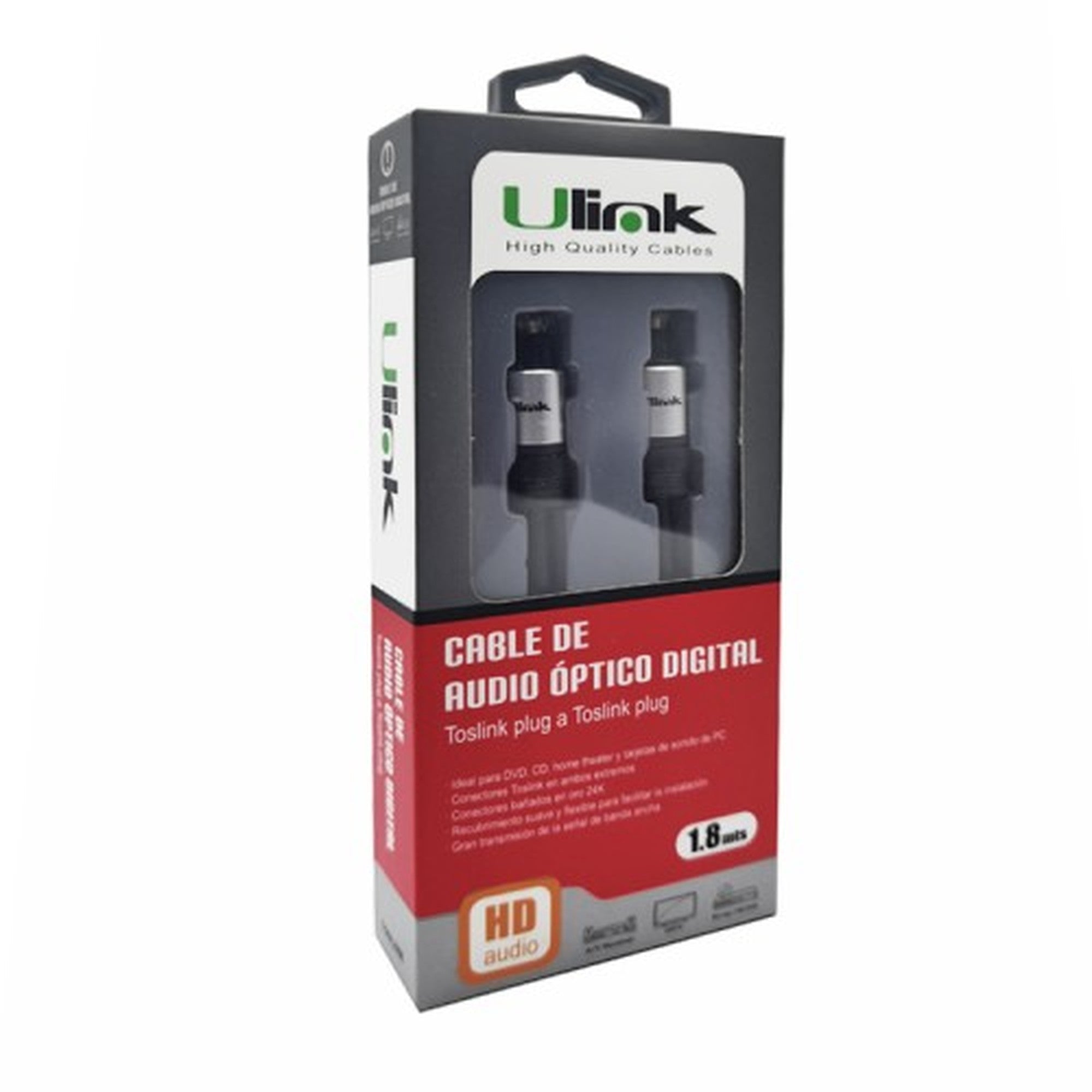 Cable De Audio Optico Digital Toslink Con Conectores Dorados