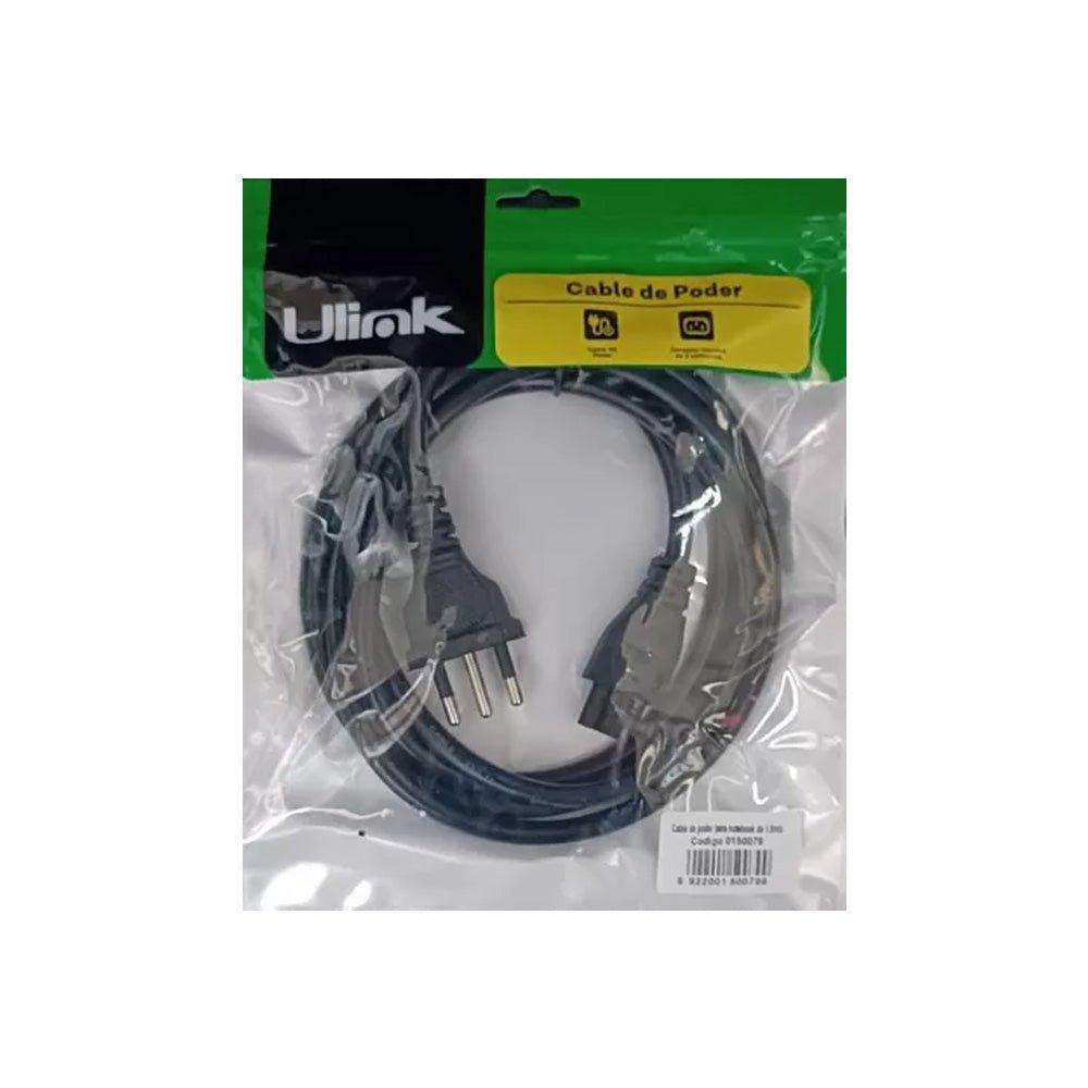 Cable de Poder Tipo Trebol 1,8 Mts Ulink Alta Calidad