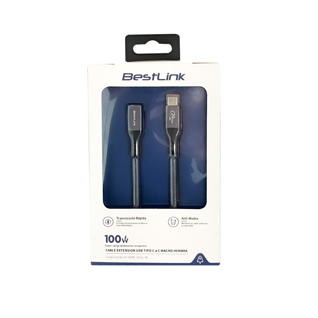 Cable Extension USB Tipo C a C Macho Hembra 100W 20Gb 4K 1,8