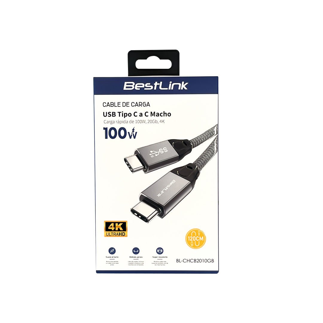 Cable USB C a C Carga Rápida 100W 20Gb 4K 1.2Mts