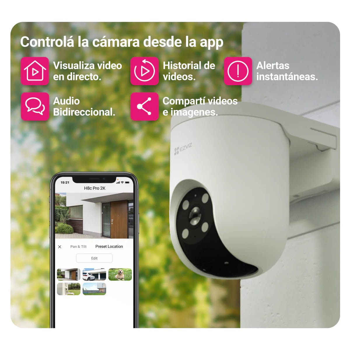 Cámara WiFi Exterior EZVIZ H8c Pro 2K Sirena Luz Audio