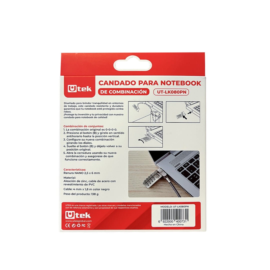 Candado de Seguridad NANO Slot con Clave UT-LK080PN