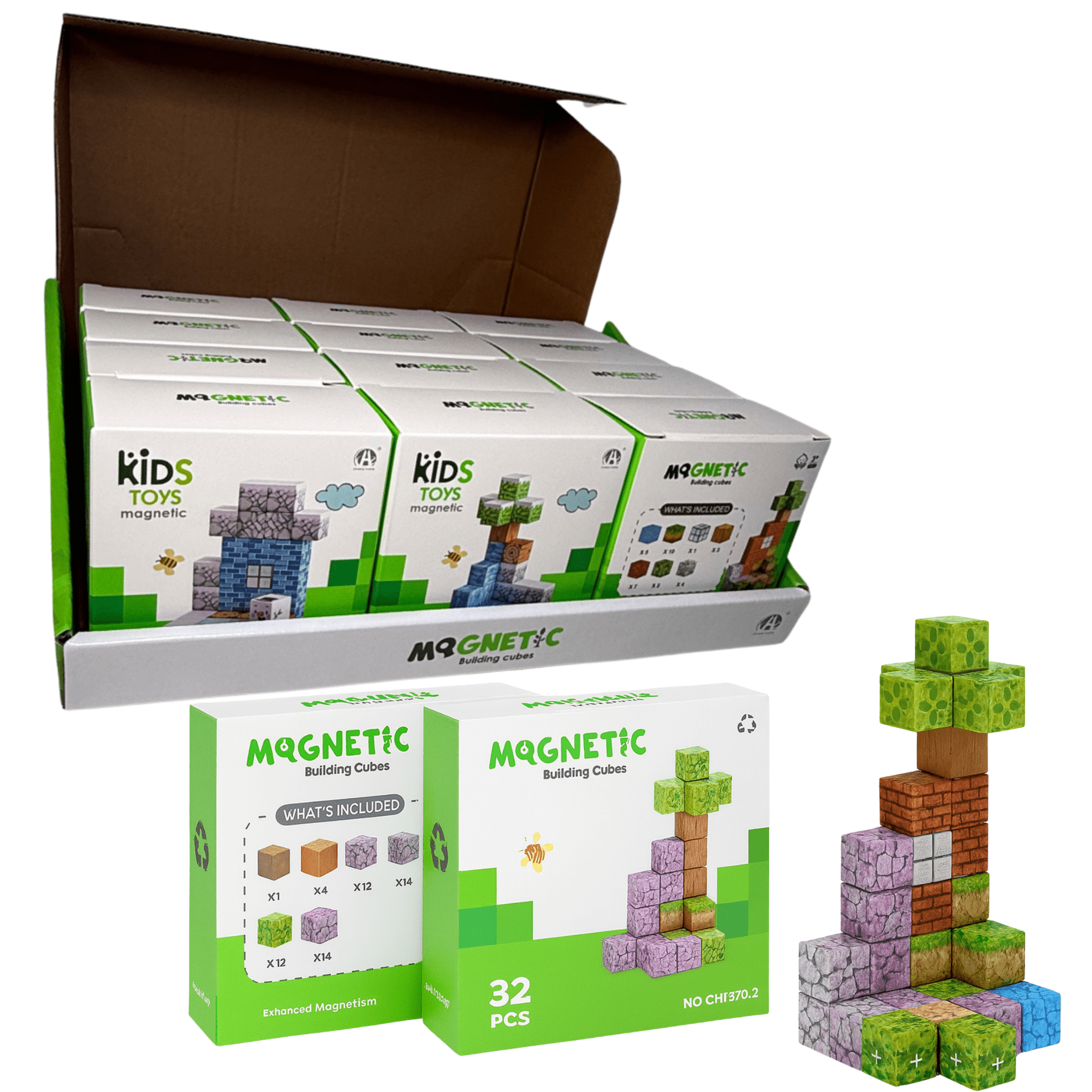 Cubos Magnéticos de Construcción 32 Piezas Pack X12