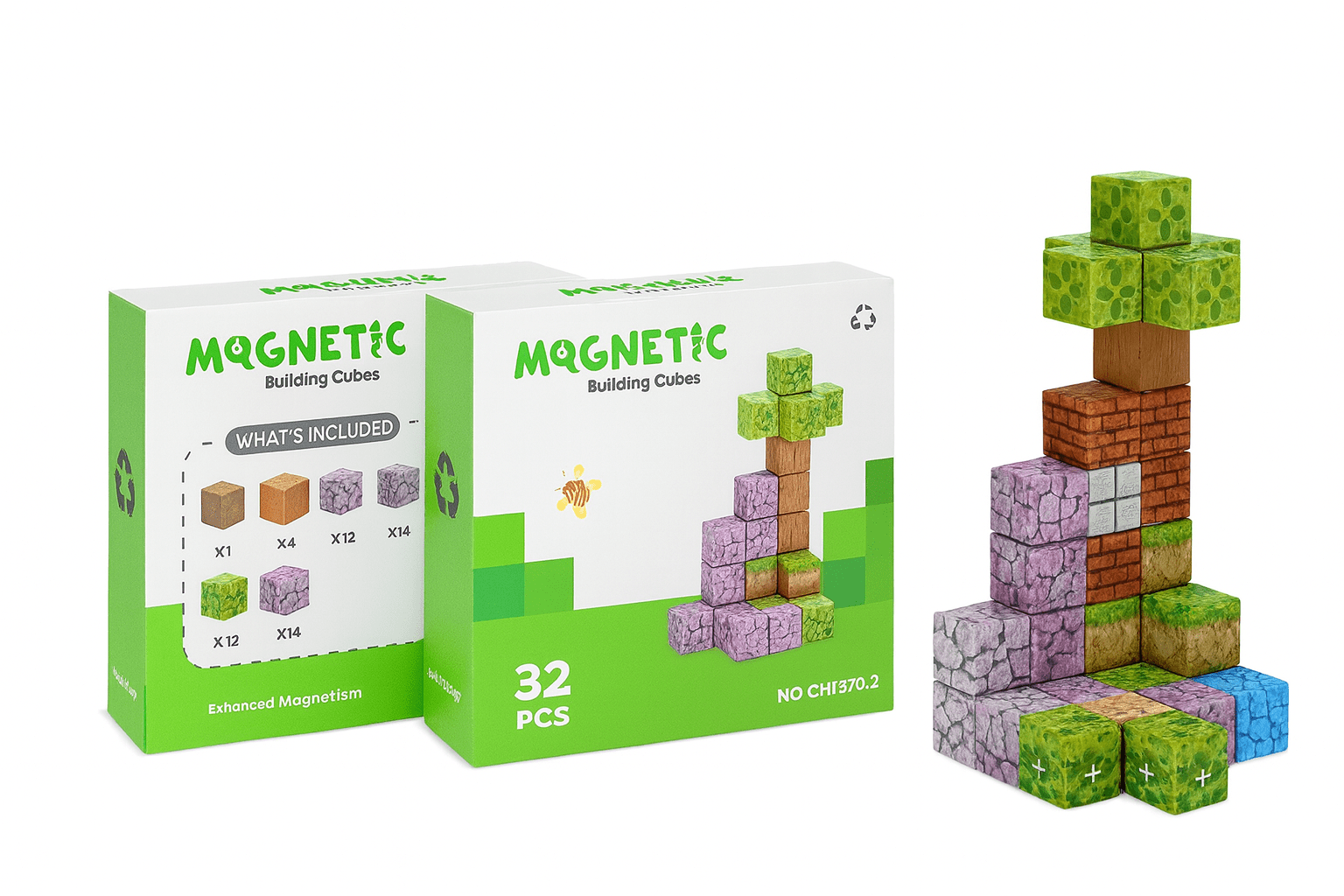 Cubos Magnéticos de Construcción 32 Piezas Pack X12