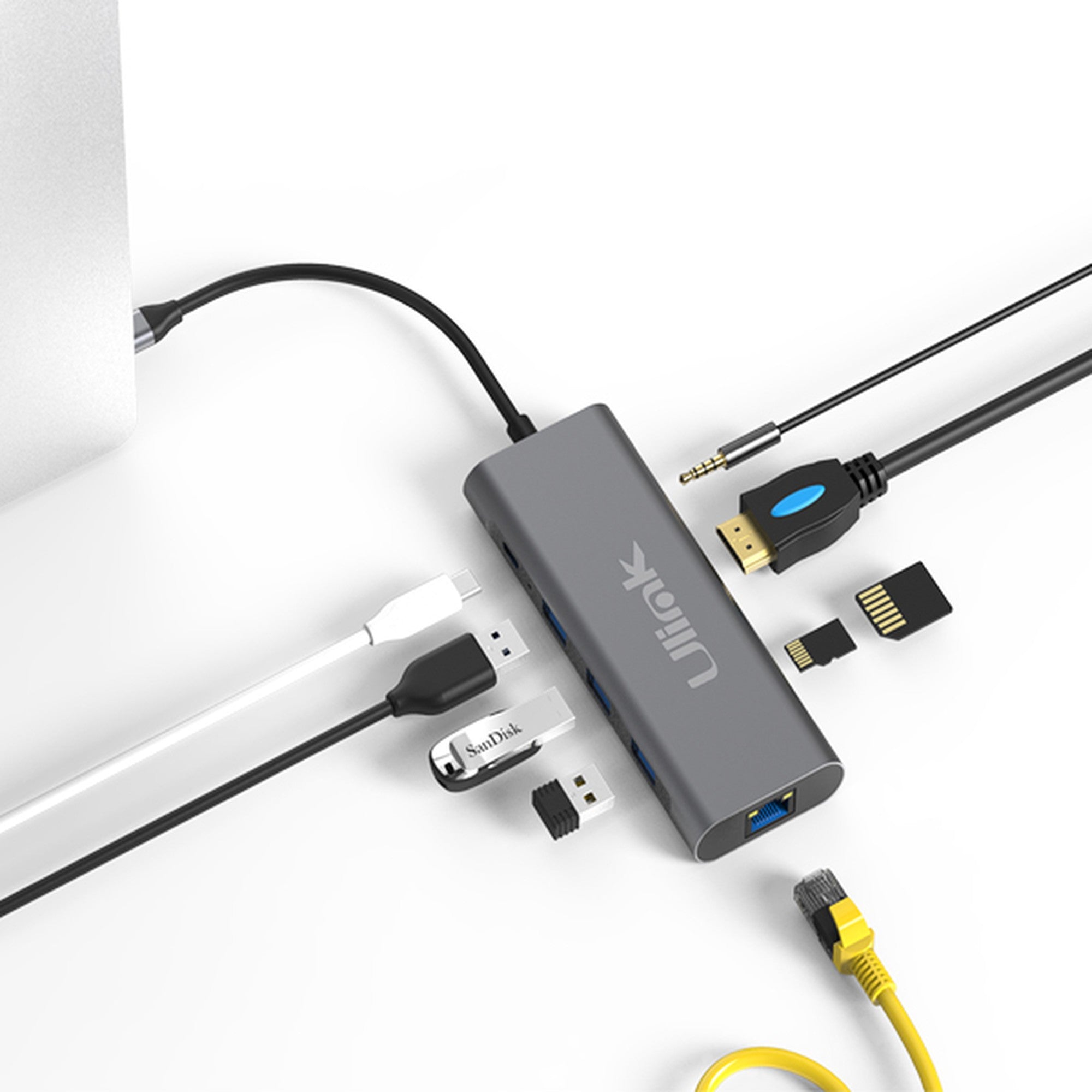 Adaptador USB C Multipuerto 9 en 1 USB HDMI Red Memoria y Au - adaptador multipuerto