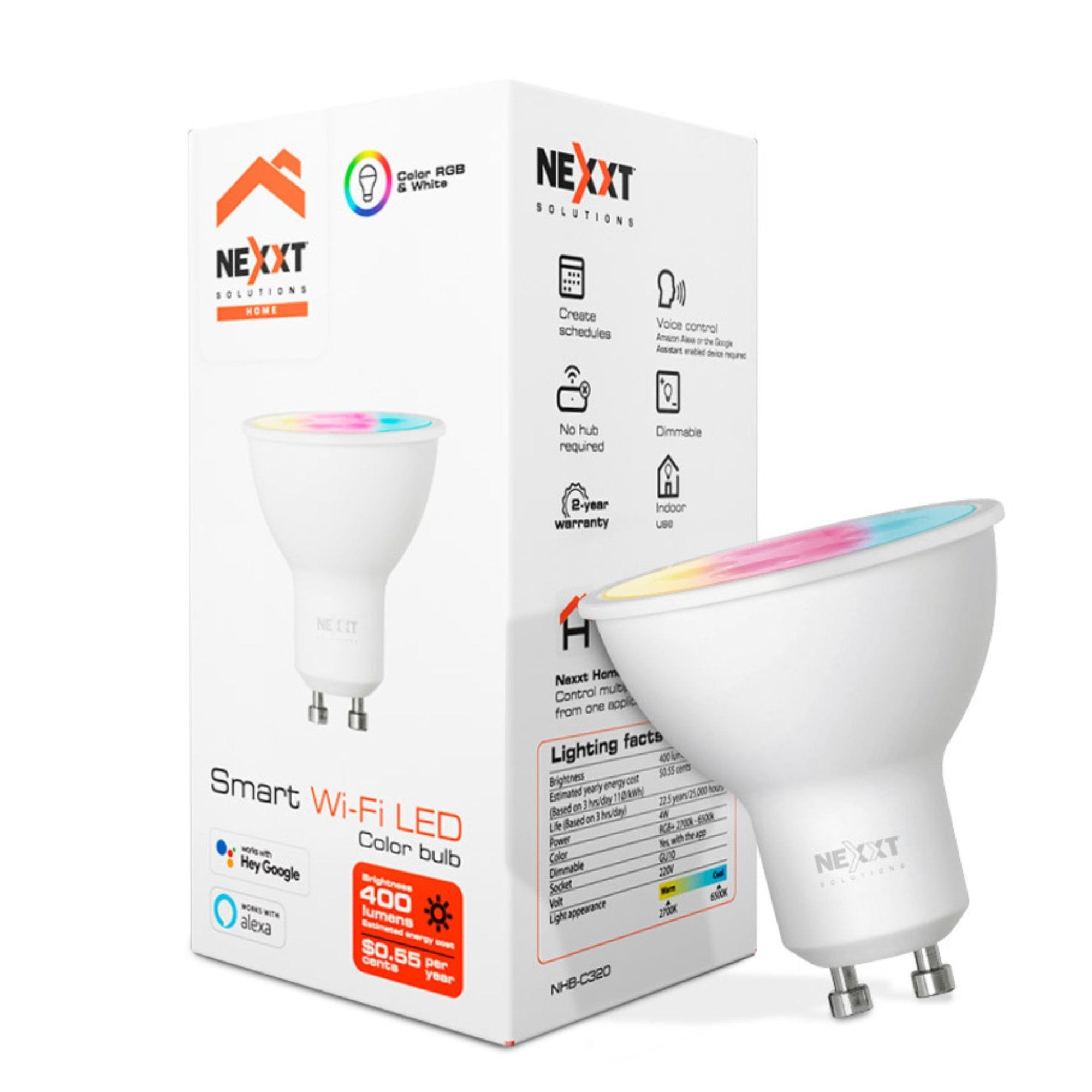 Ampolleta Bombilla Led RGB Inteligente Wifi Nexxt  GU10 NHB- - bombilla inteligente