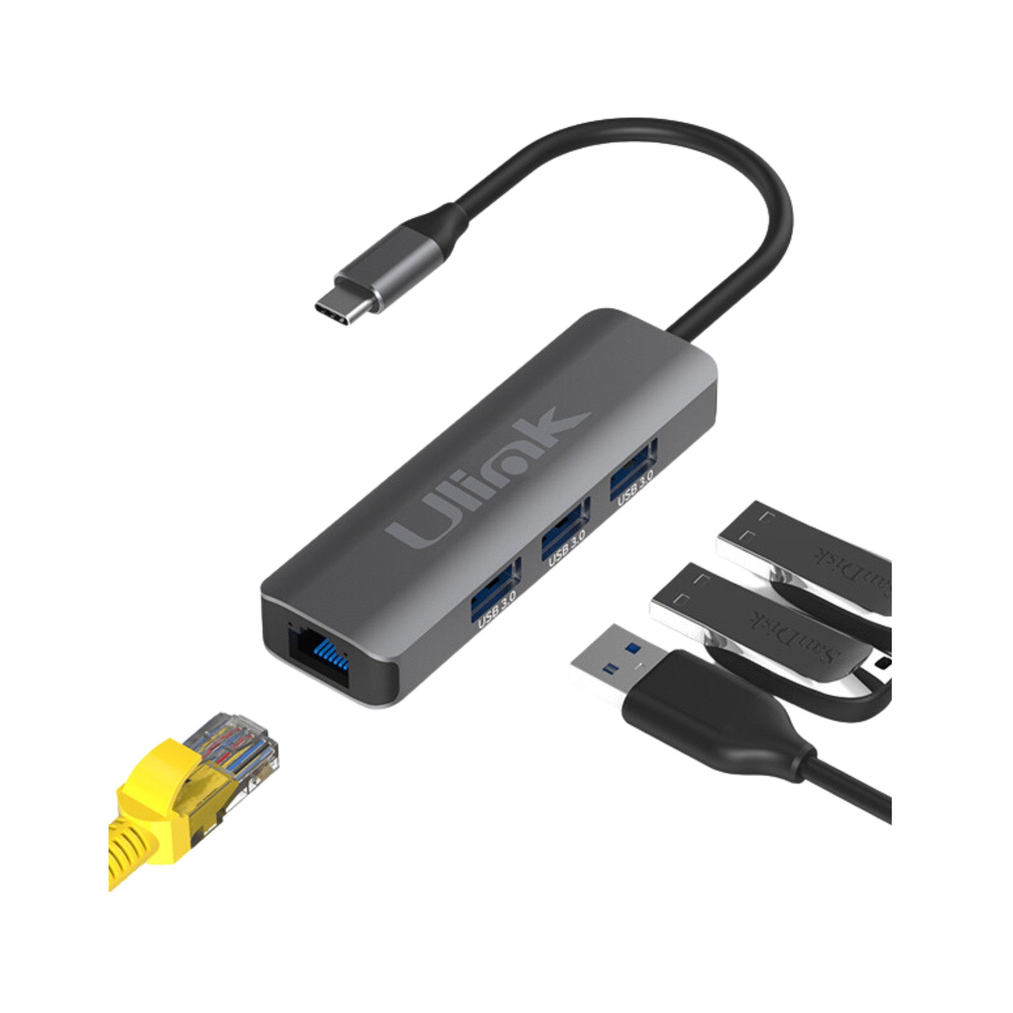 Adaptador Multipuerto  Usb C 3.0 + RJ45  4 en 1 Ulink Alta C - adaptador multipuerto
