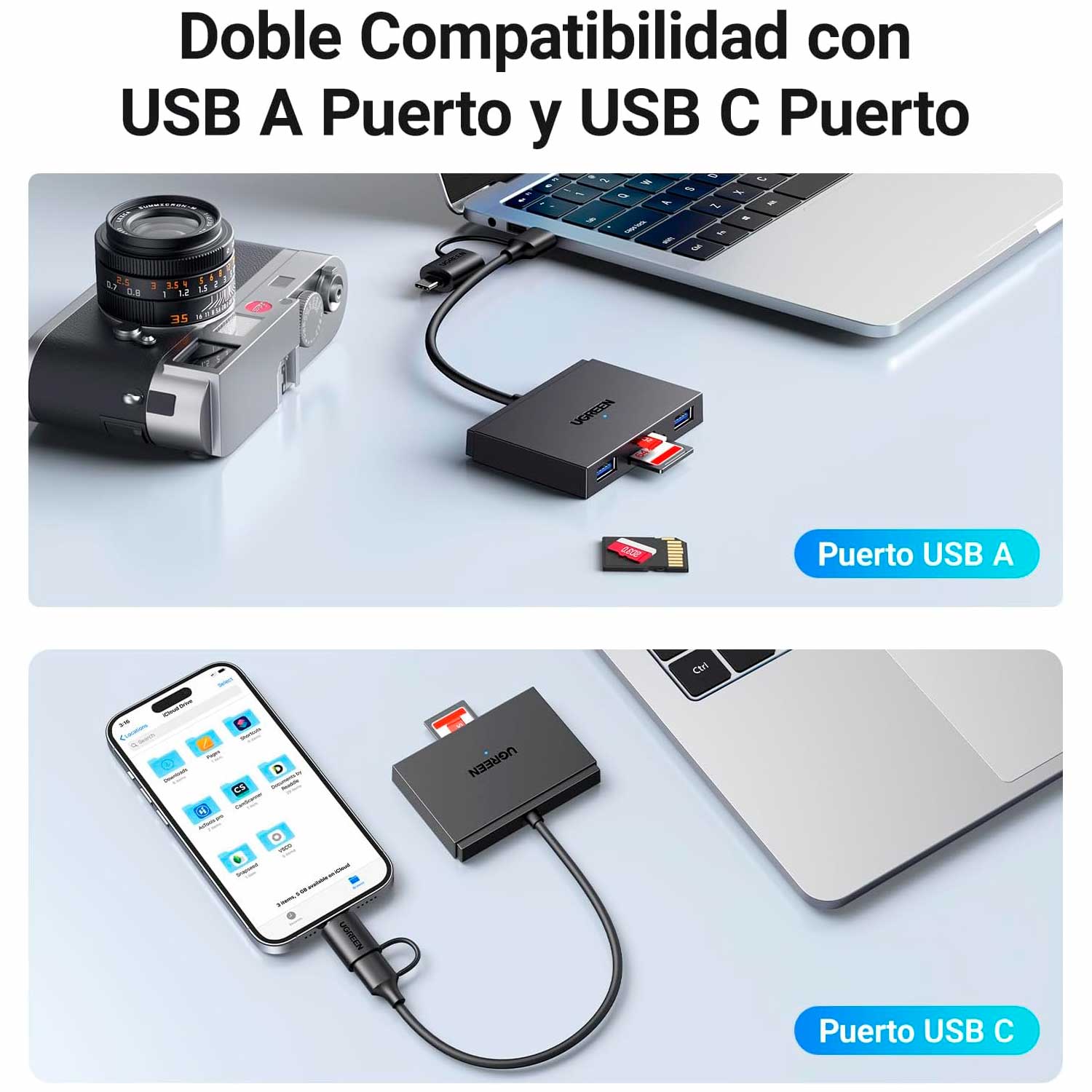 Lector de Memorias Ugreen 4 en 1 USB 3.0 SD MicroSD CF MS